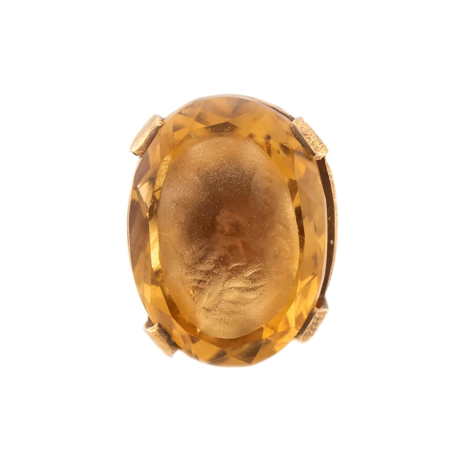 Victorian 14k Citrine Intaglio Earring
