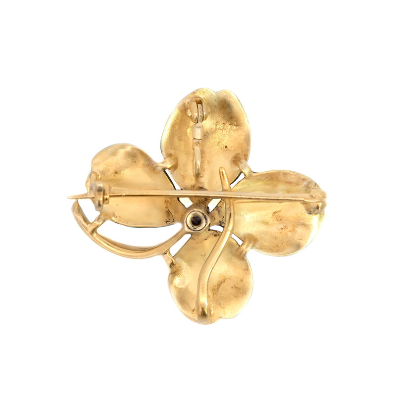 Victorian 14k Enamel Diamond 4-Leaf Clover Pin/Pendant