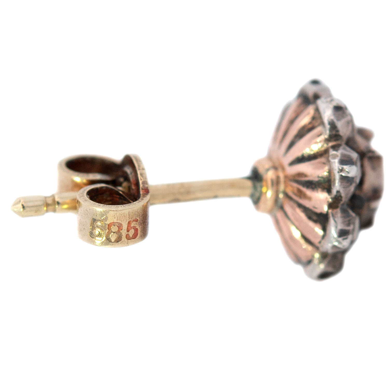 Victorian 14k/Sterling Silver Diamond Cluster Stud Earrings