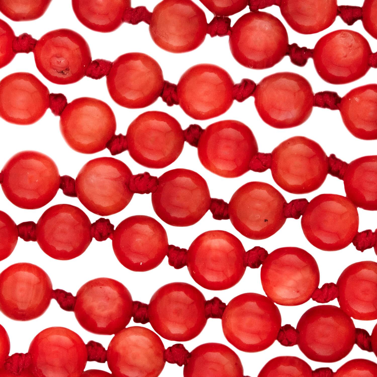 Art Deco Coral Bead Necklace 70"