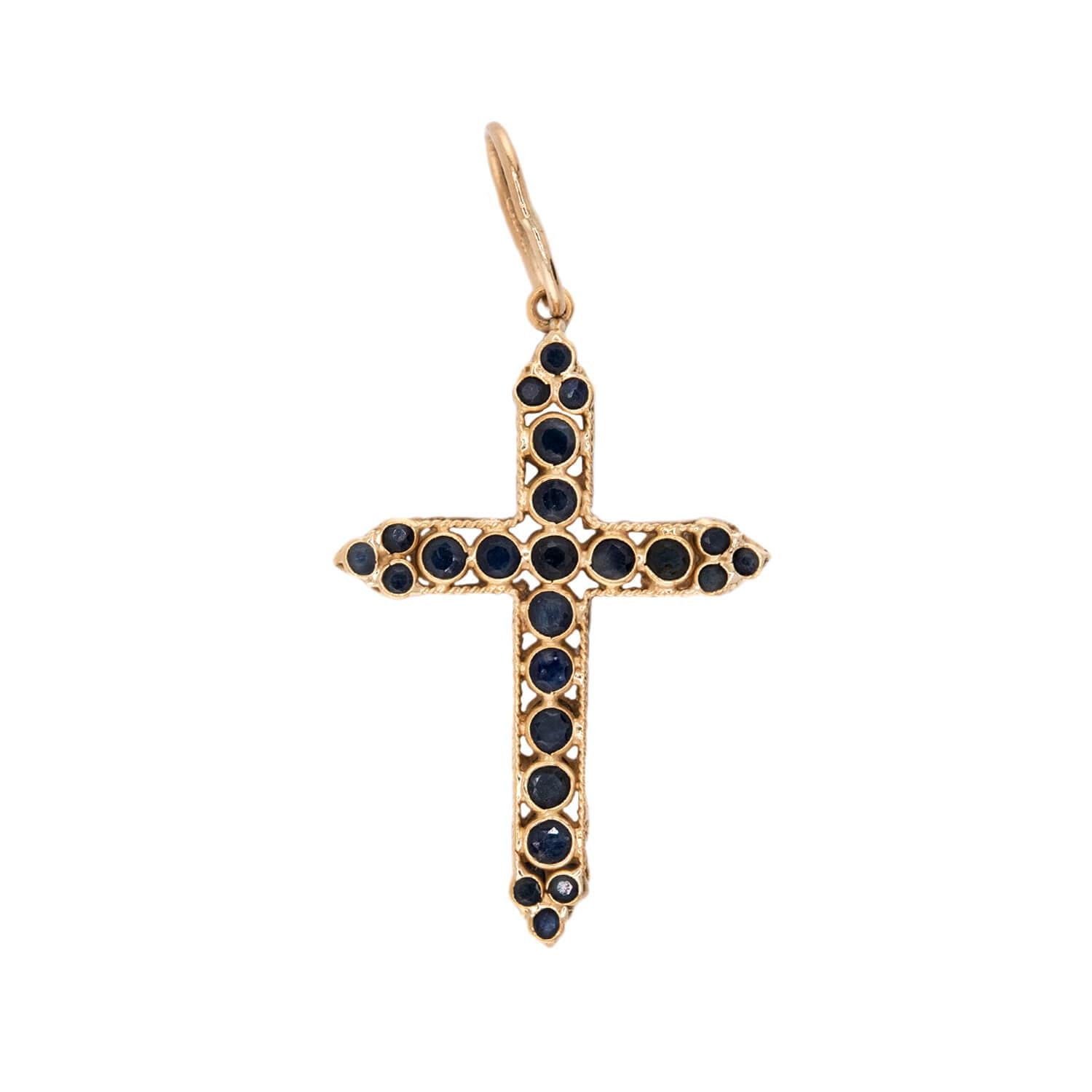 Estate 14k Sapphire Cross Pendant/Charm