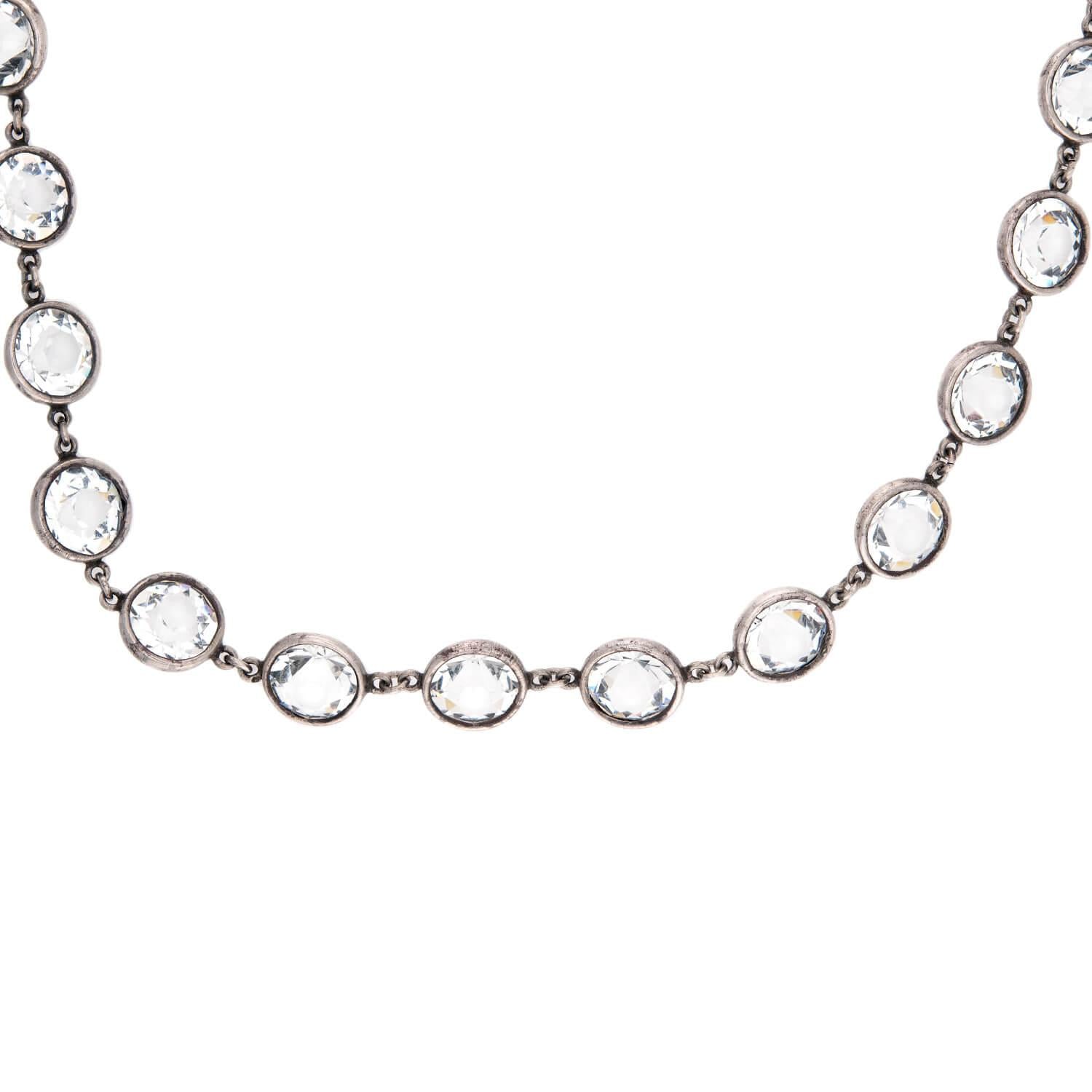 Art Deco Sterling Silver Rock Quartz Crystal Necklace 24"