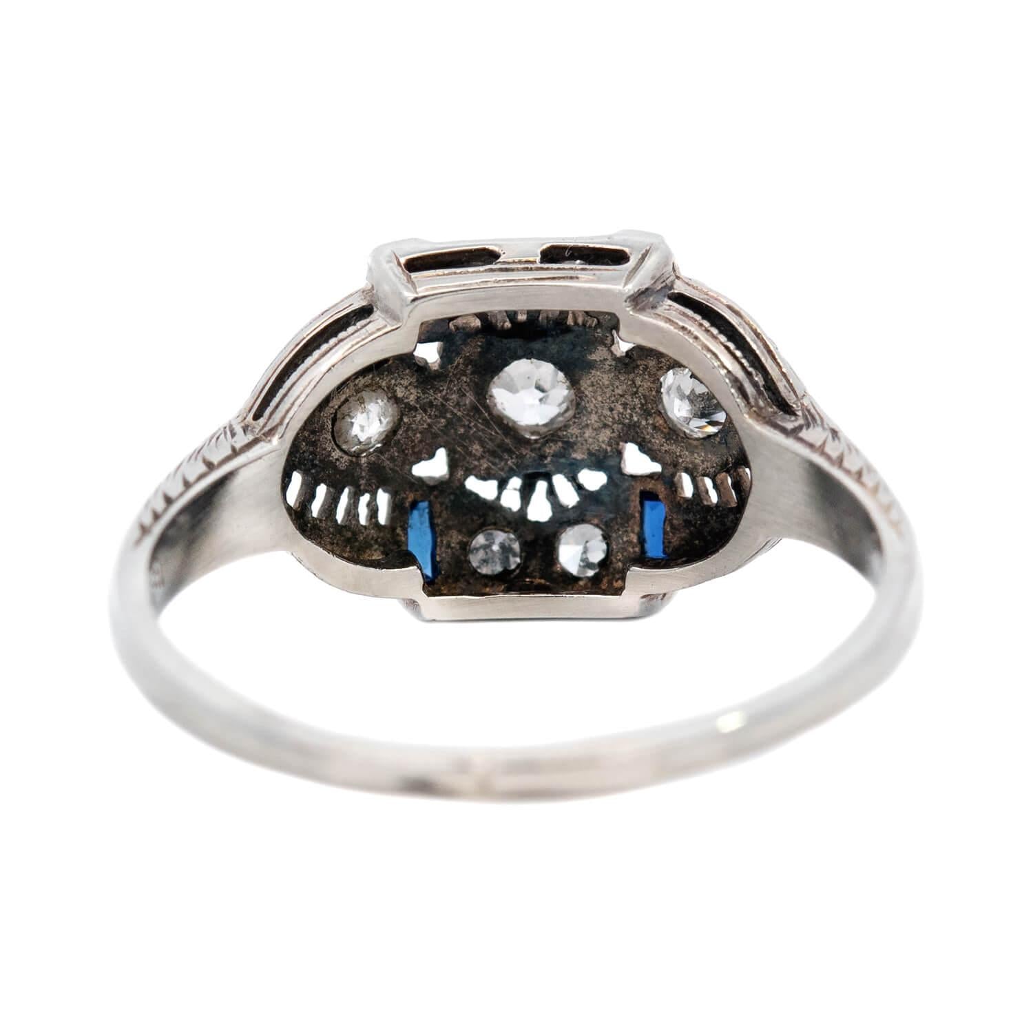 Art Deco 18k Diamond and Sapphire Filigree Ring