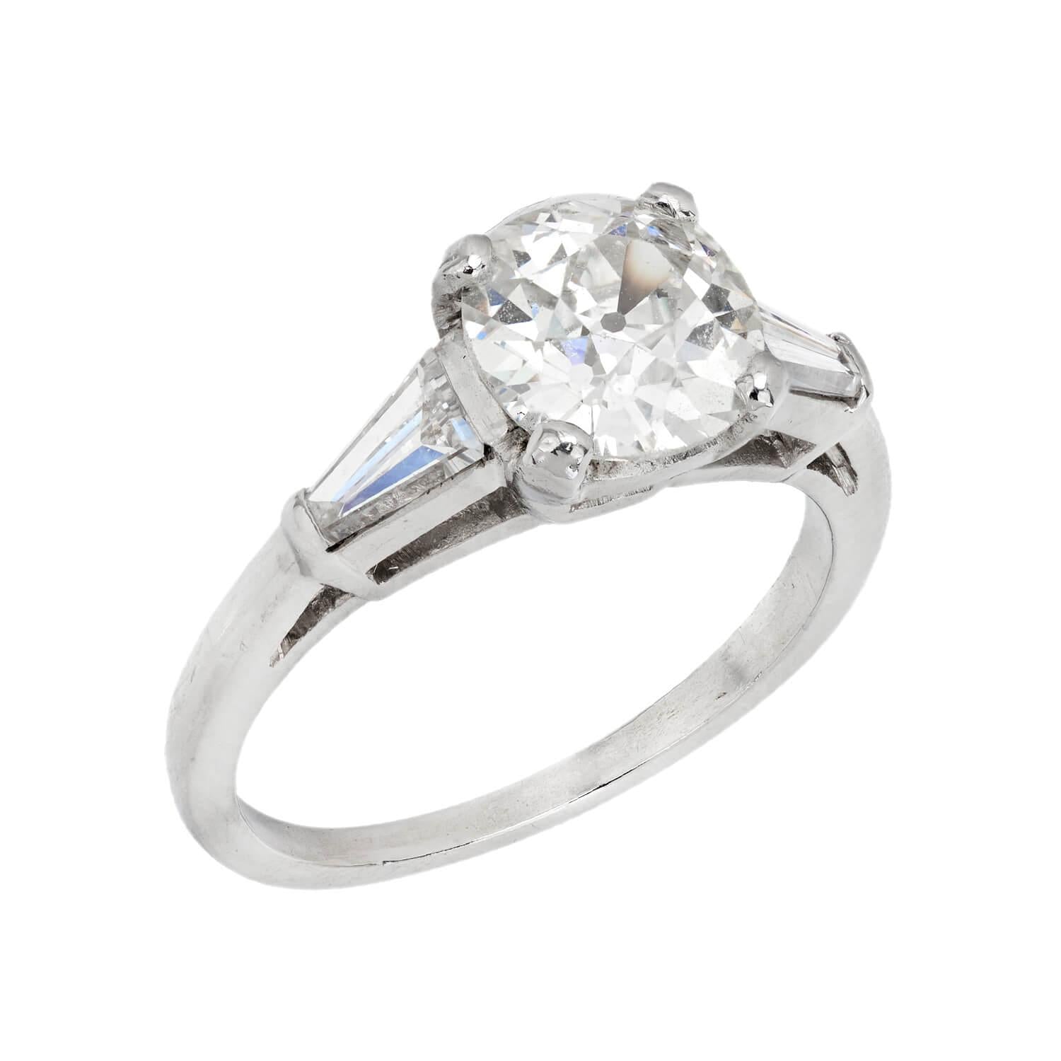 Retro Platinum Diamond Engagement Ring 1.66ct