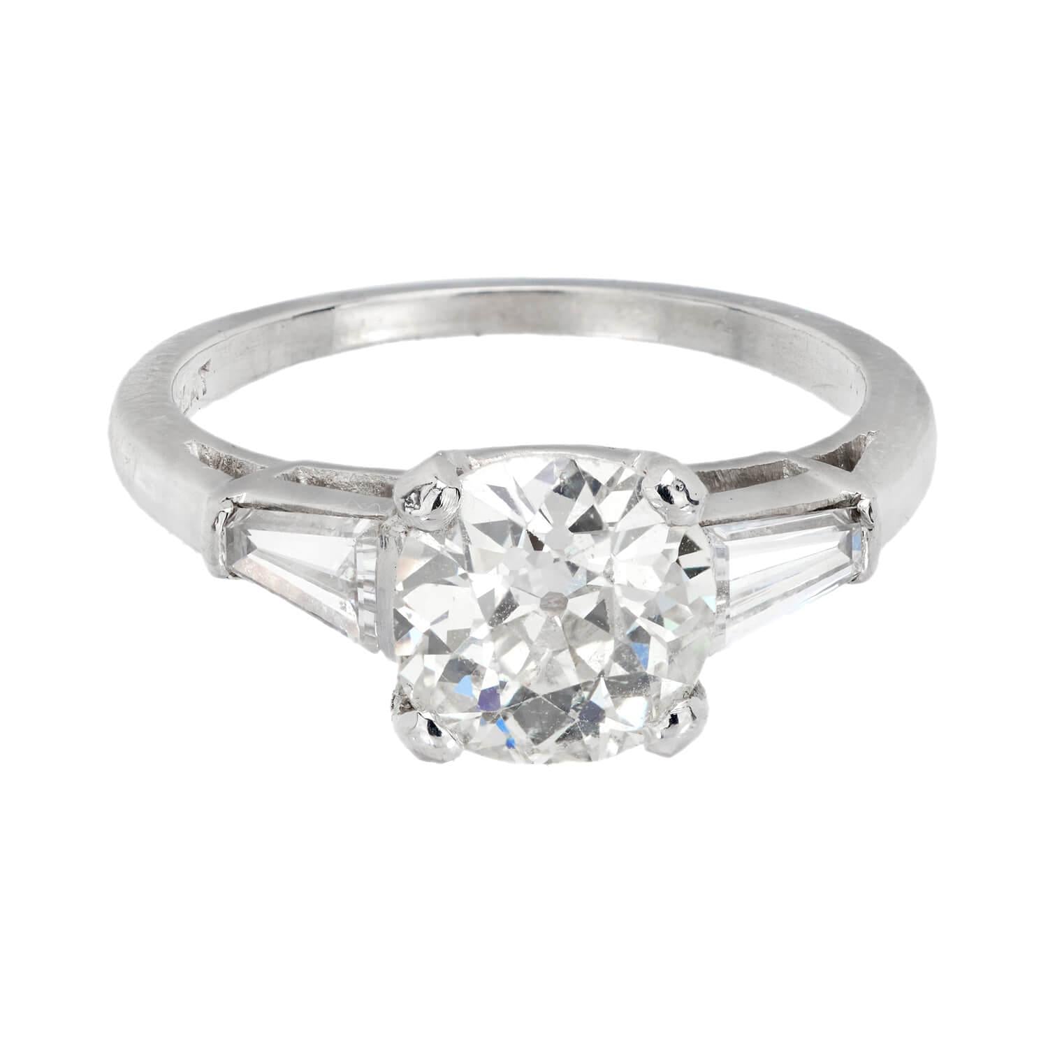 Retro Platinum Diamond Engagement Ring 1.66ct