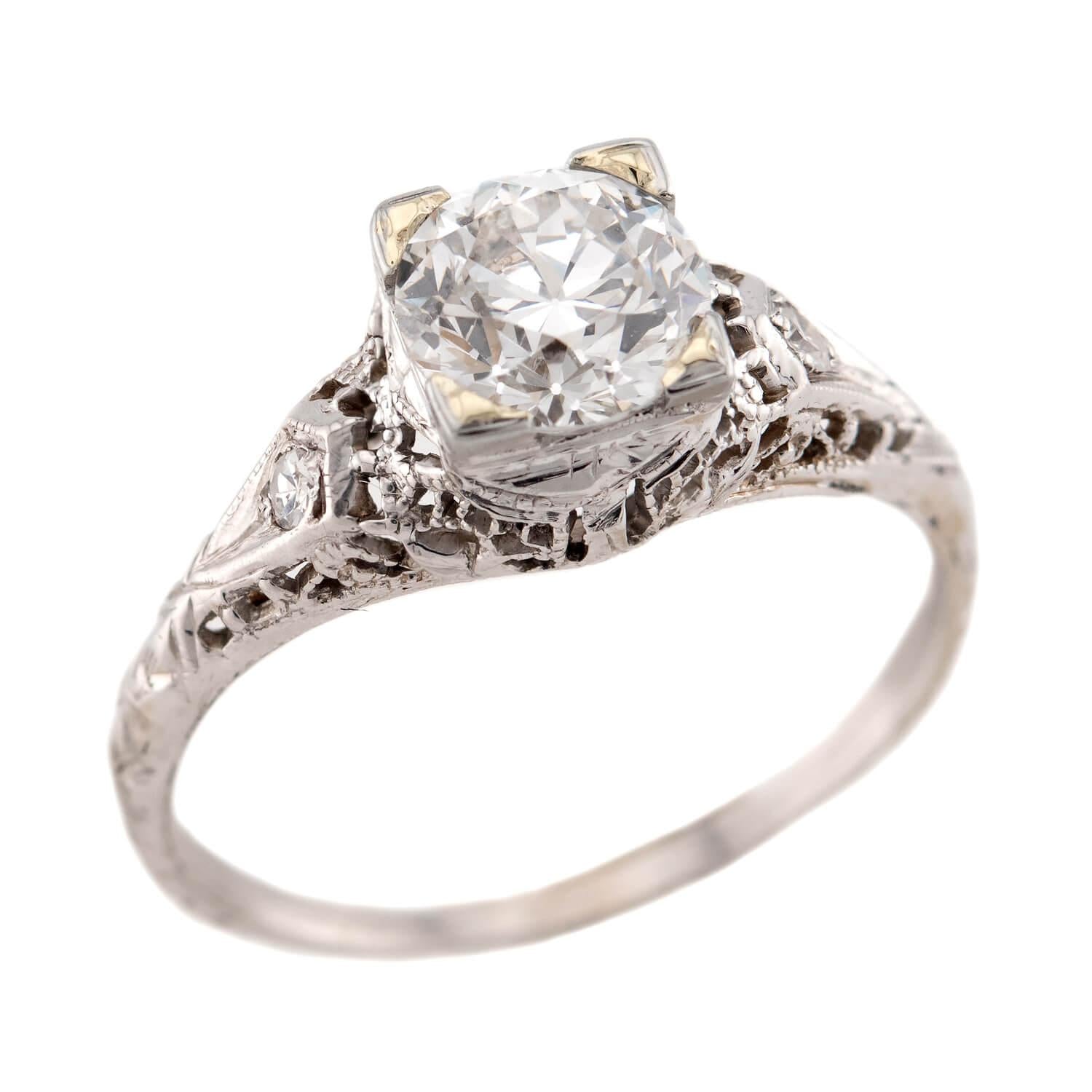 Art Deco 18k Diamond Engagement Ring .95ct