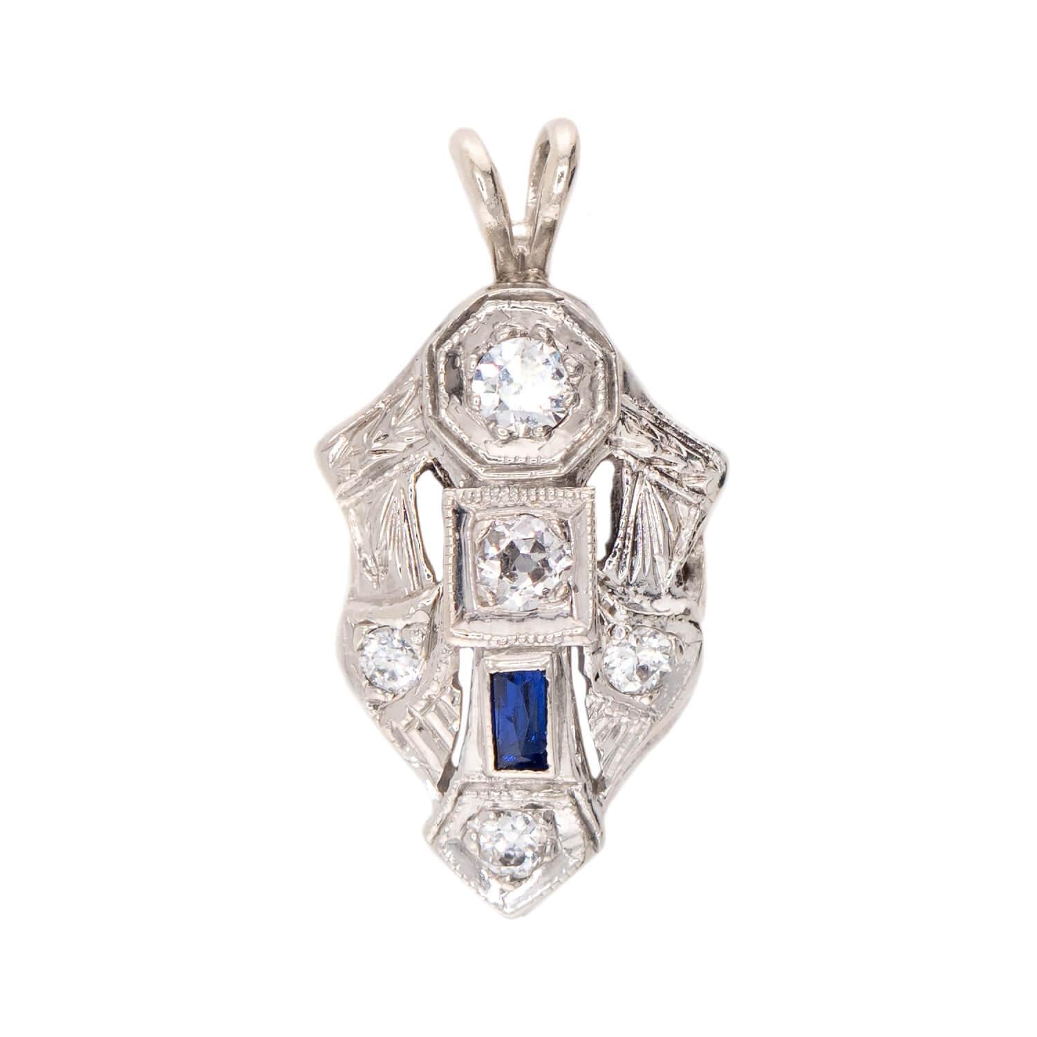 Art Deco 14k Sapphire and Diamond Pendant/Charm