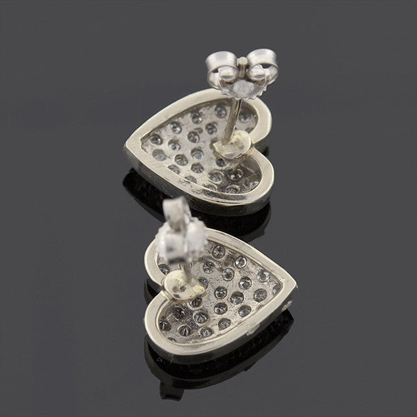 Estate 14kt & Pavé Diamond Heart Stud Earrings