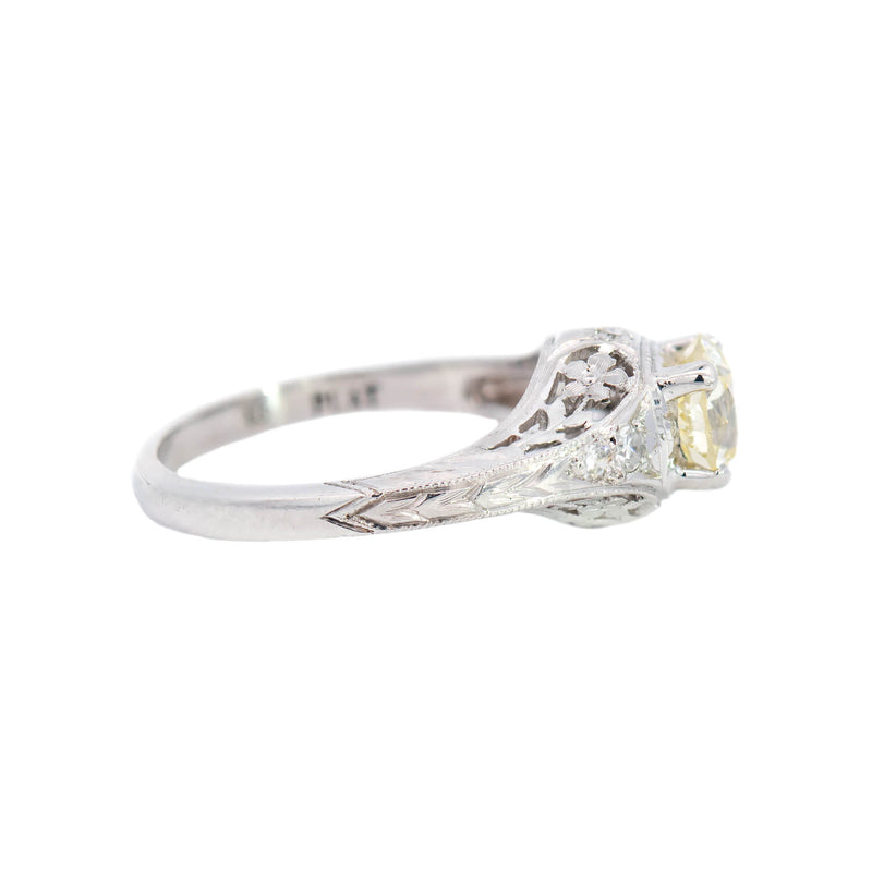Art Deco Platinum Whitehouse Bros. Diamond Floral Engagement Ring 1ctw