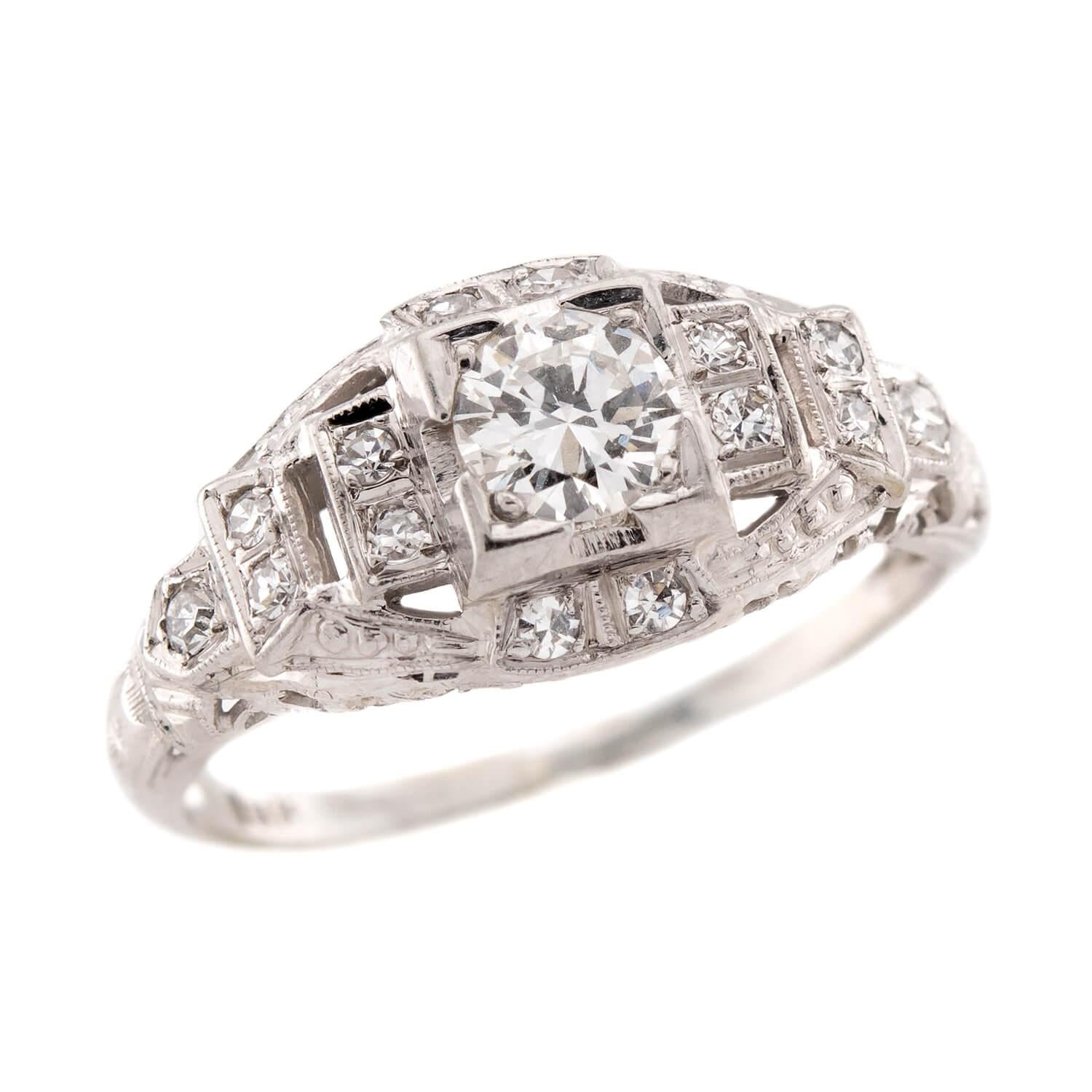 Art Deco 18k Diamond Engagement Ring .40ct