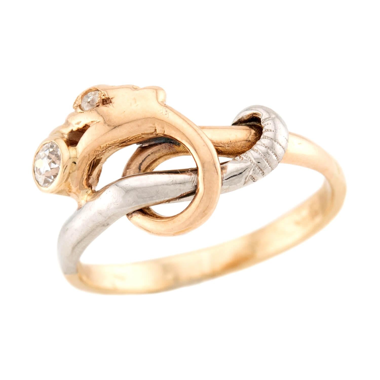 Edwardian 14k/Platinum Diamond Dragon Ring