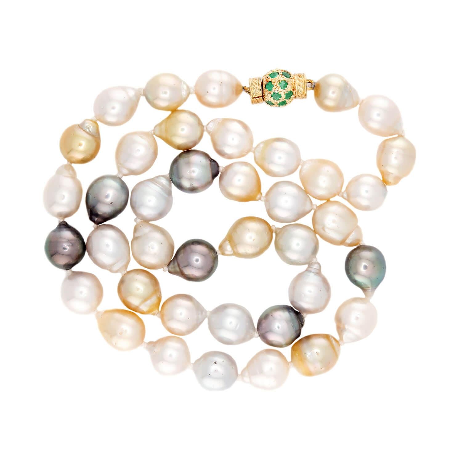 Estate 14k Pearl and Emerald Necklace 18"