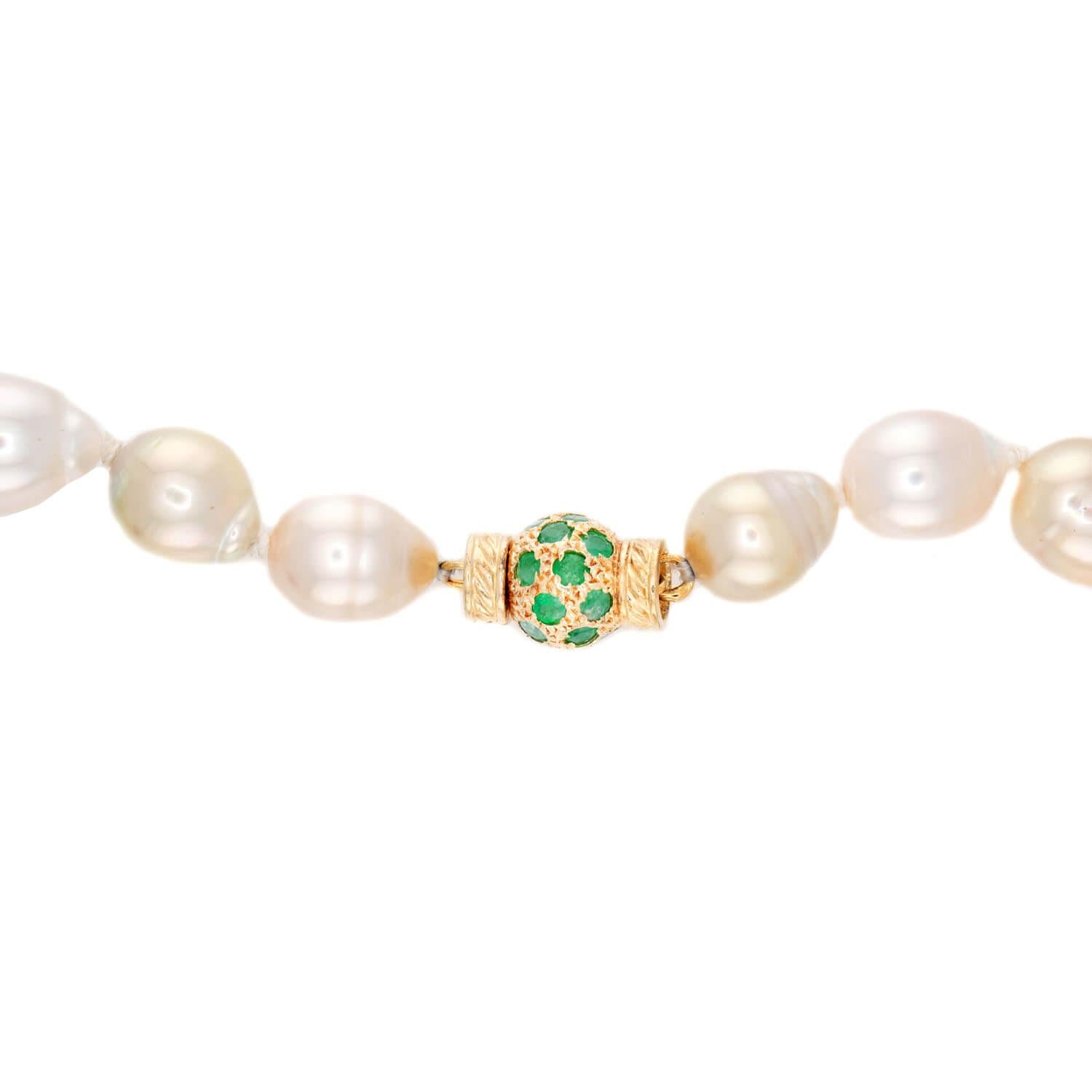Estate 14k Pearl and Emerald Necklace 18"