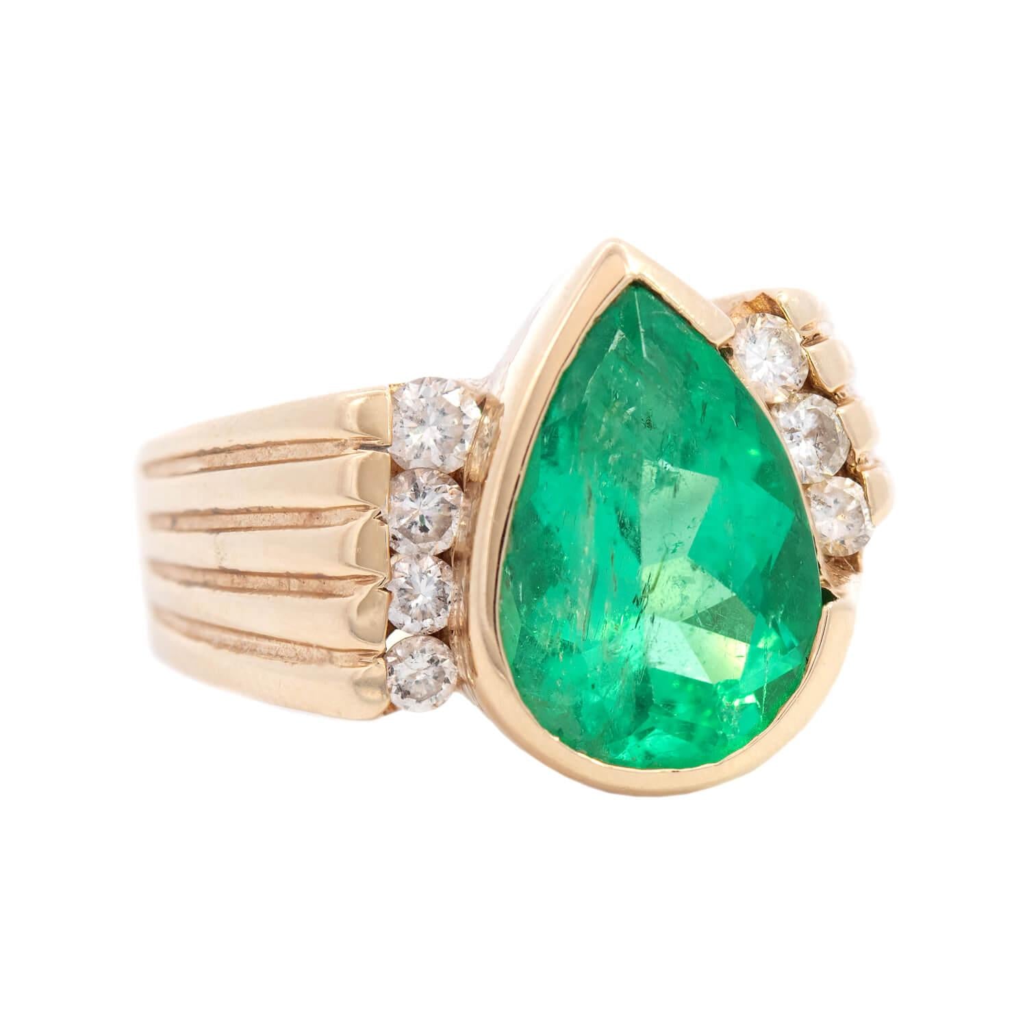Retro 14k Emerald and Diamond Ring