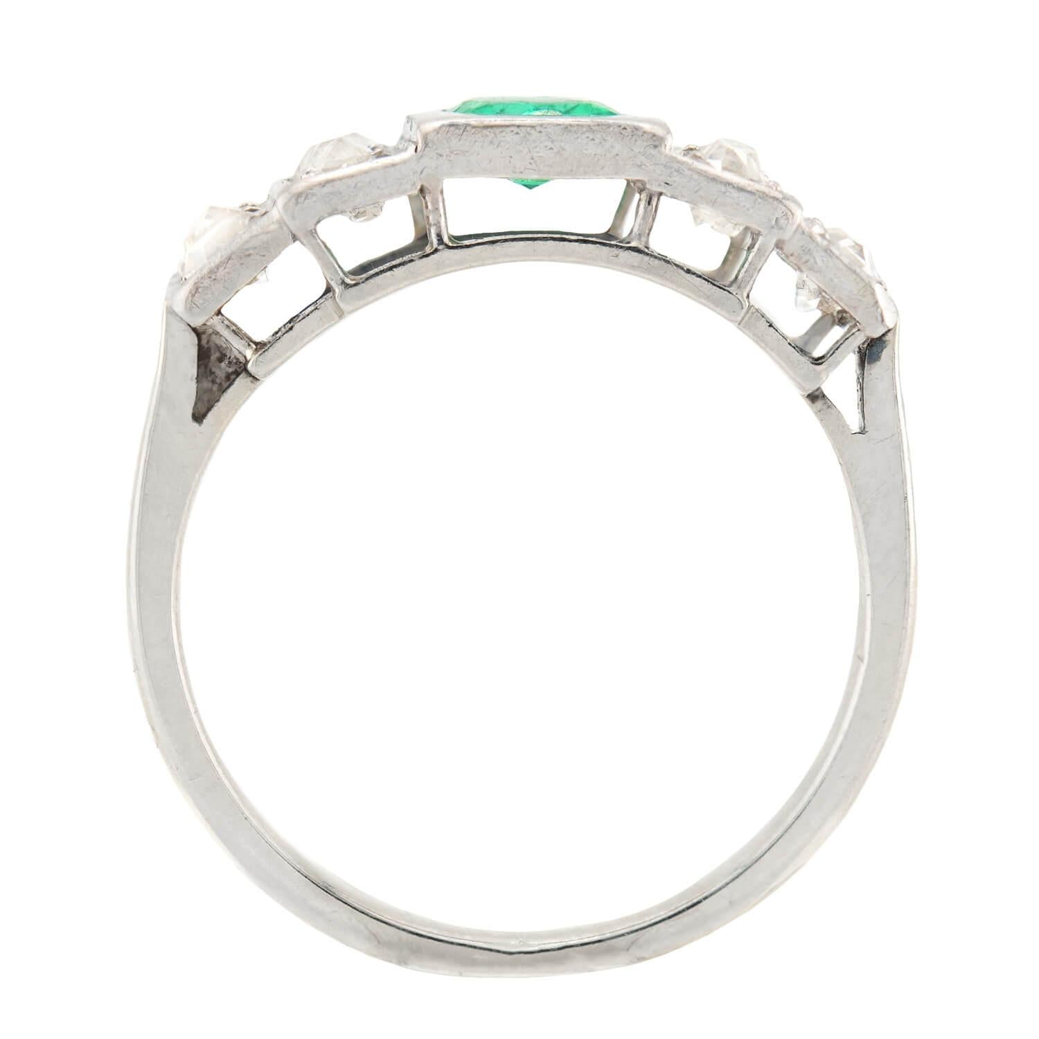 Art Deco Platinum Emerald and Diamond Ring