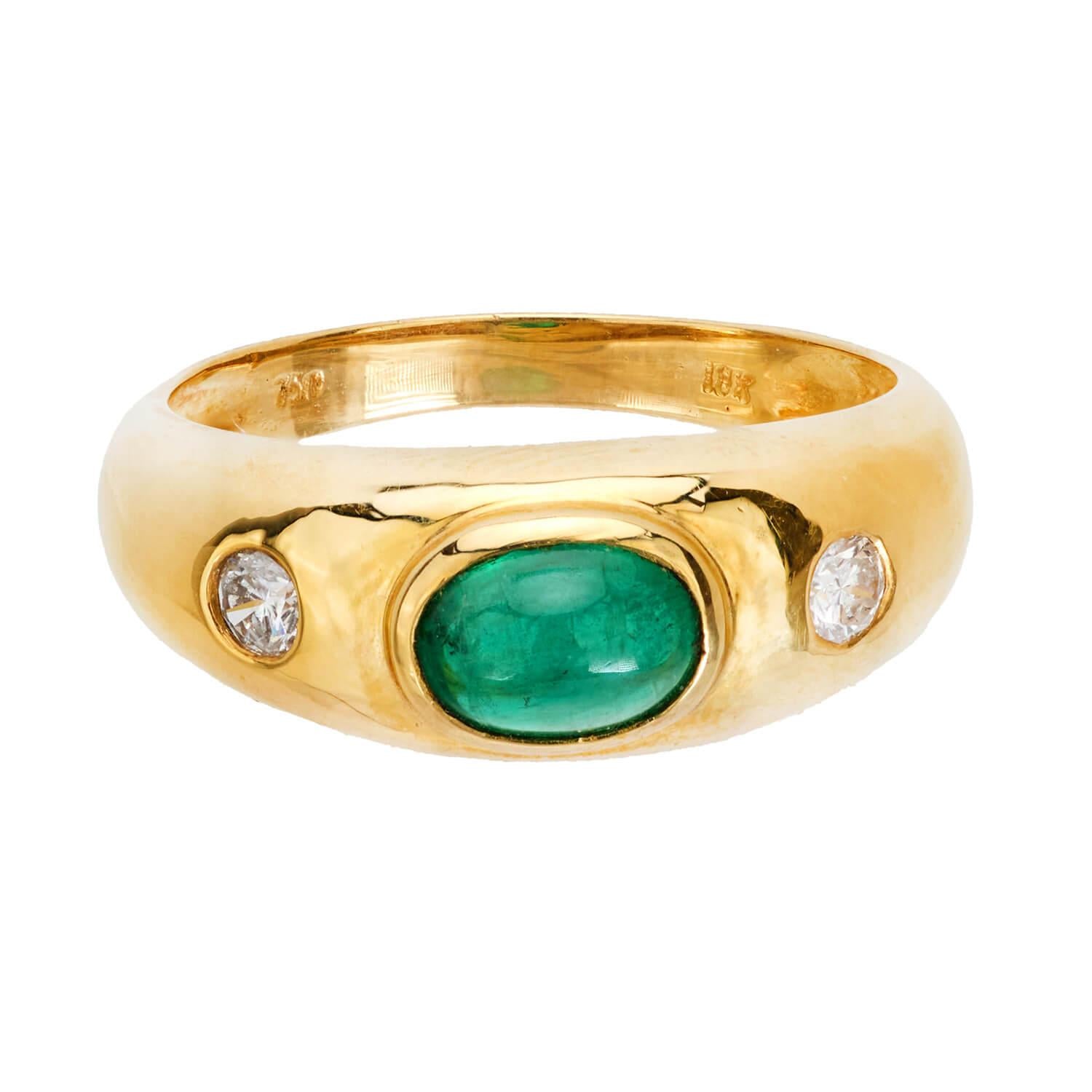 Estate 18k Emerald and Diamond Three Stone Ring