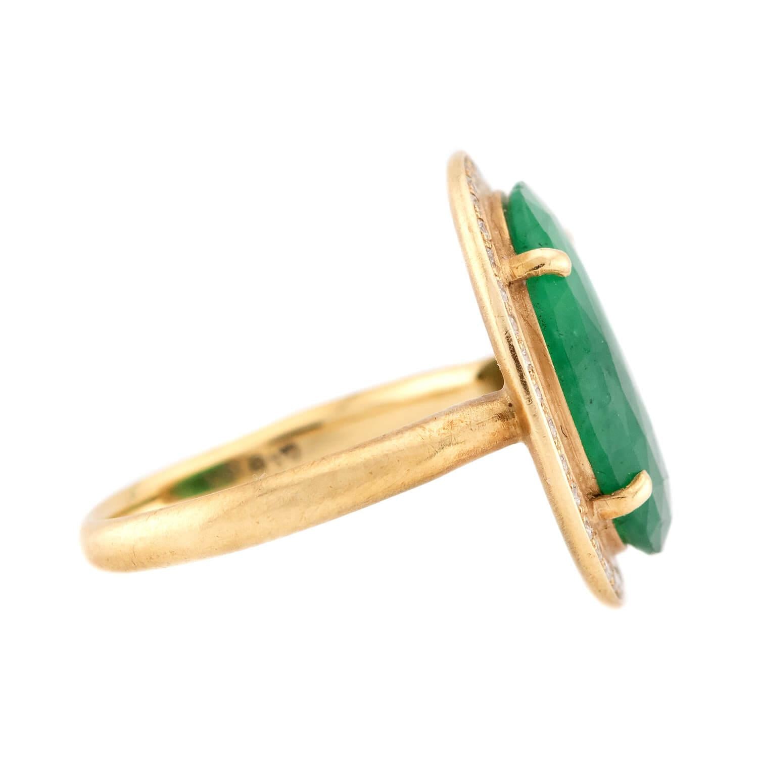 Estate 18k Emerald and Diamond Halo Ring