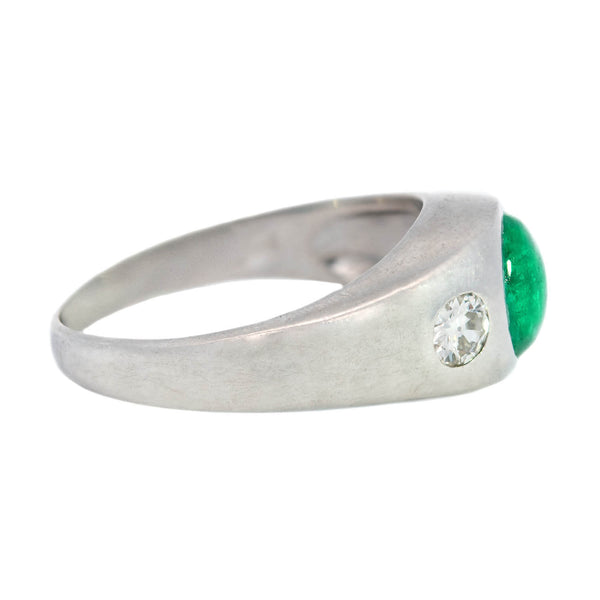 Victorian Platinum Diamond & Emerald Cabochon Ring