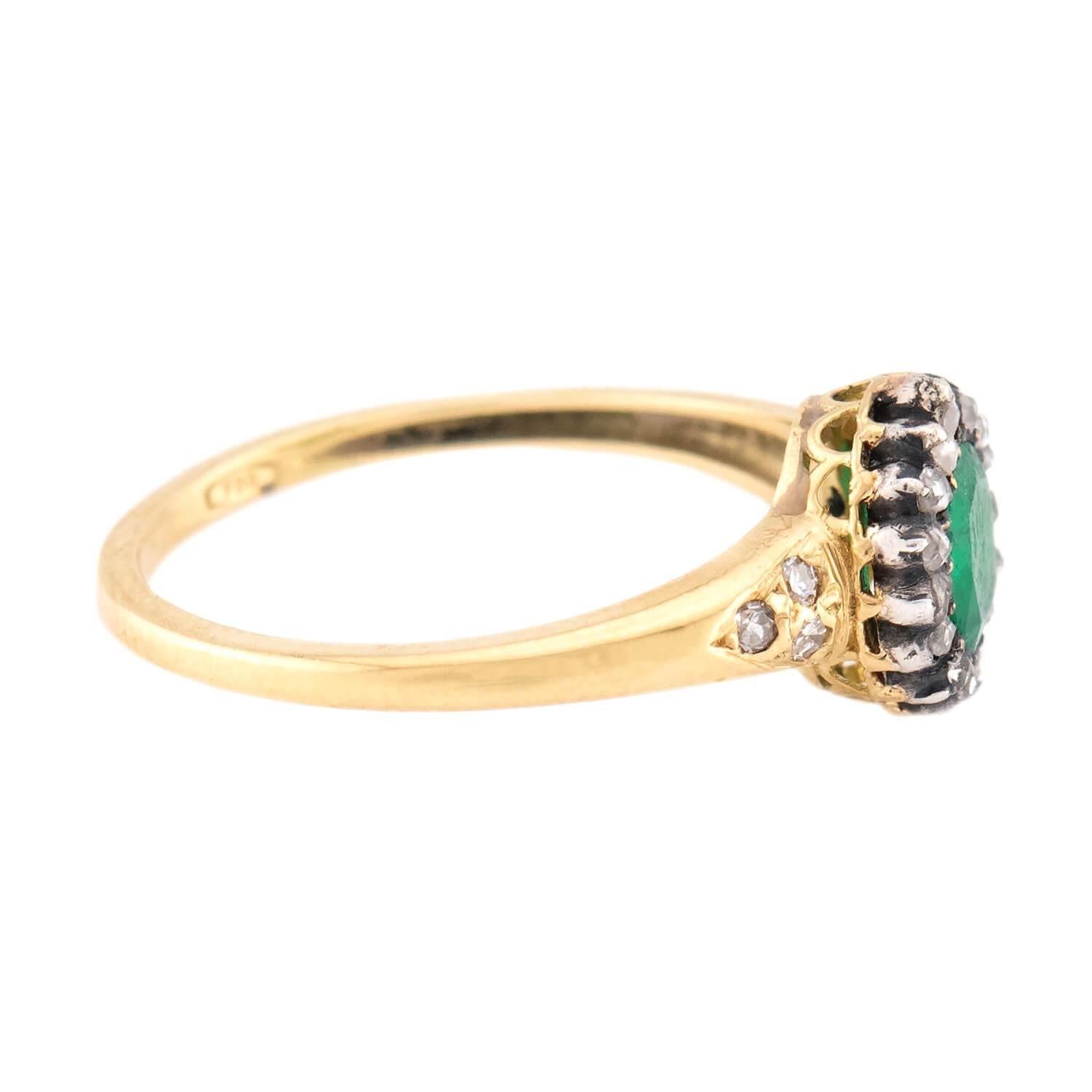 Victorian 18k/Sterling Silver Emerald & Diamond Halo Ring