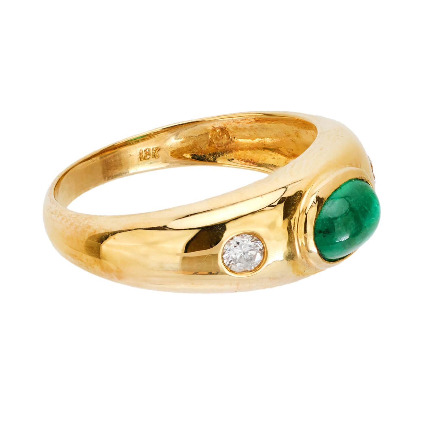 Estate 18k Emerald and Diamond Three Stone Ring