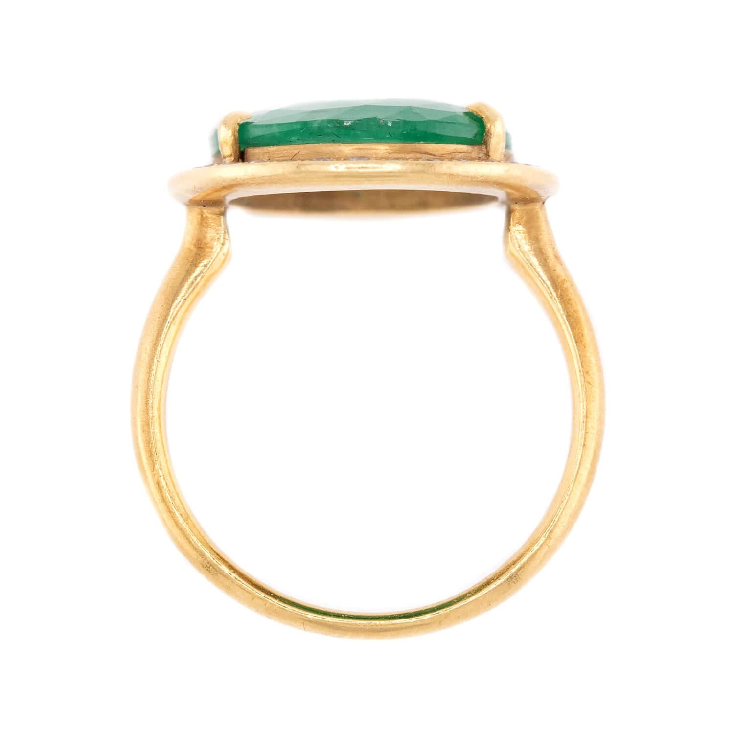 Estate 18k Emerald and Diamond Halo Ring