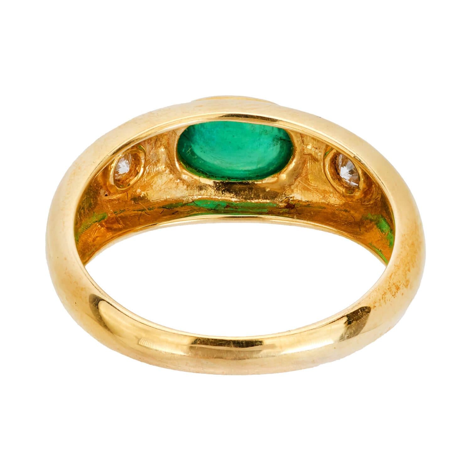 Estate 18k Emerald and Diamond Three Stone Ring