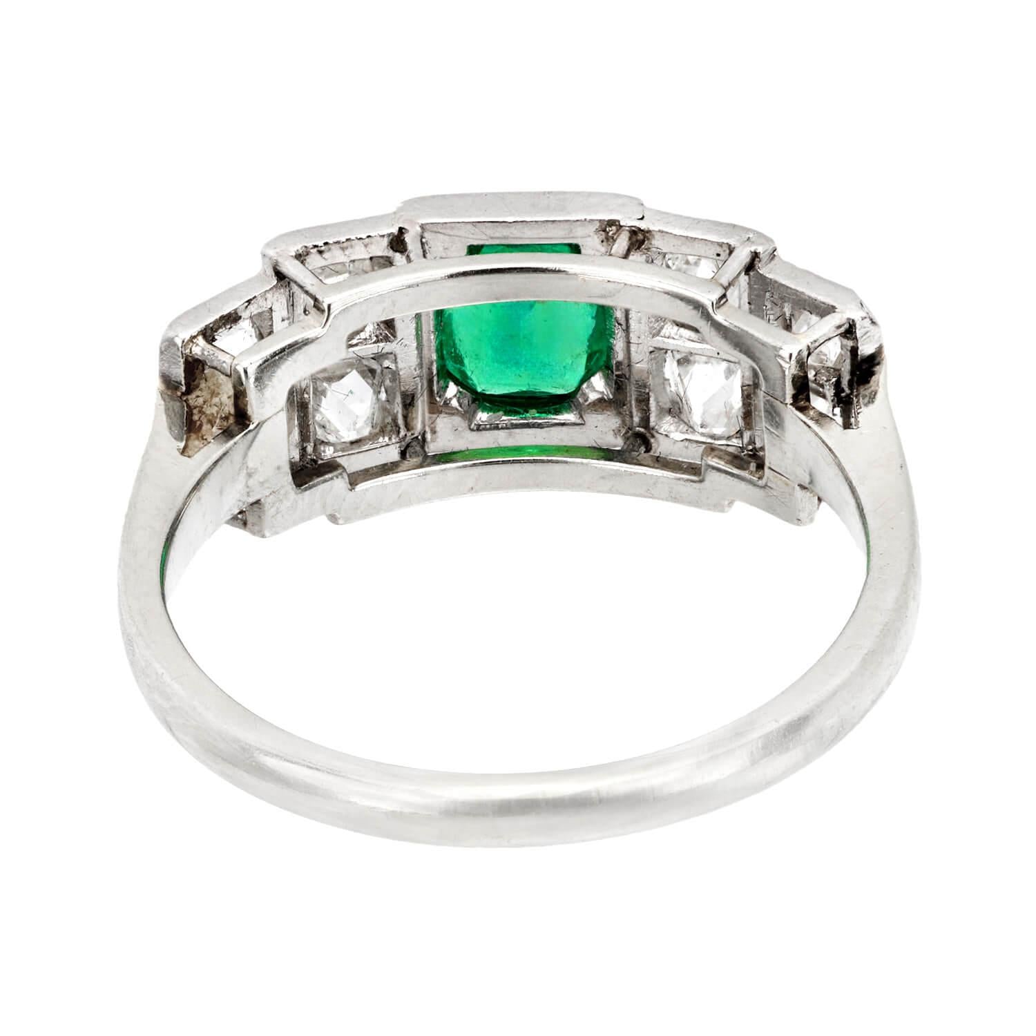 Art Deco Platinum Emerald and Diamond Ring