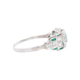Art Deco Platinum Emerald & Diamond Step Up Engagement Ring 1.44ct