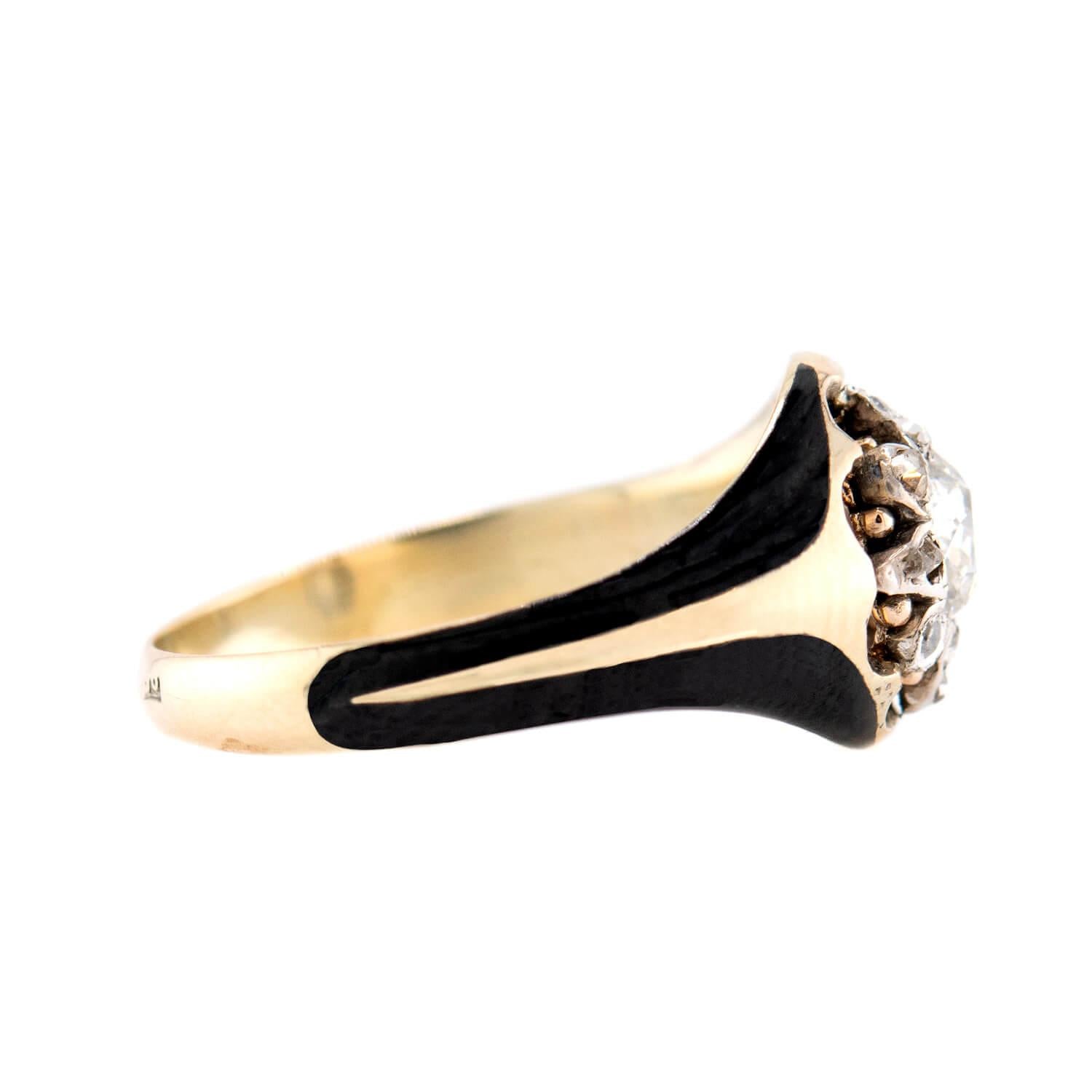 Victorian Russian 14k Diamond and Enamel Cluster Ring