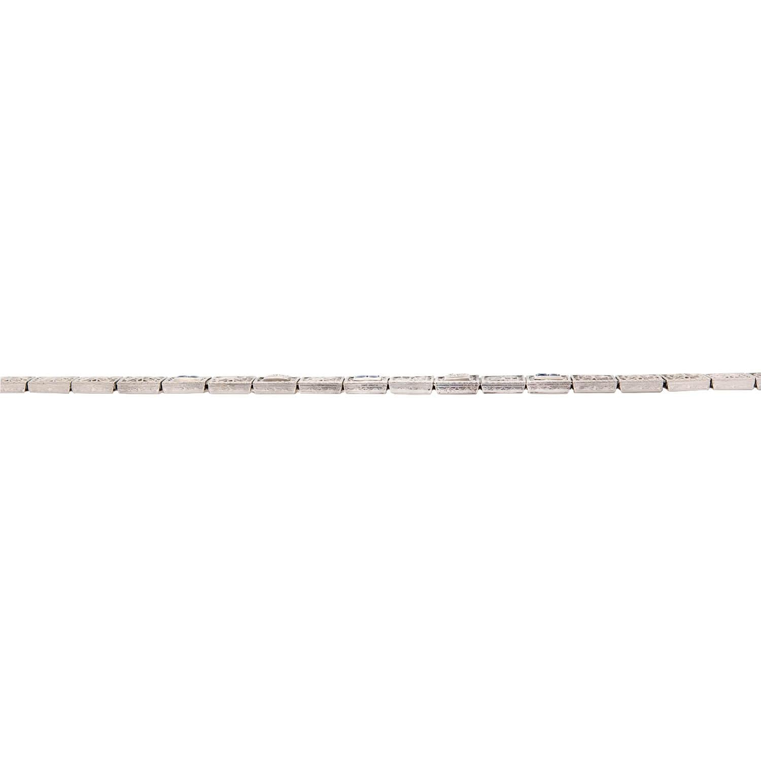 Art Deco 14K/Platinum Top Diamond and Sapphire Filigree Line Bracelet