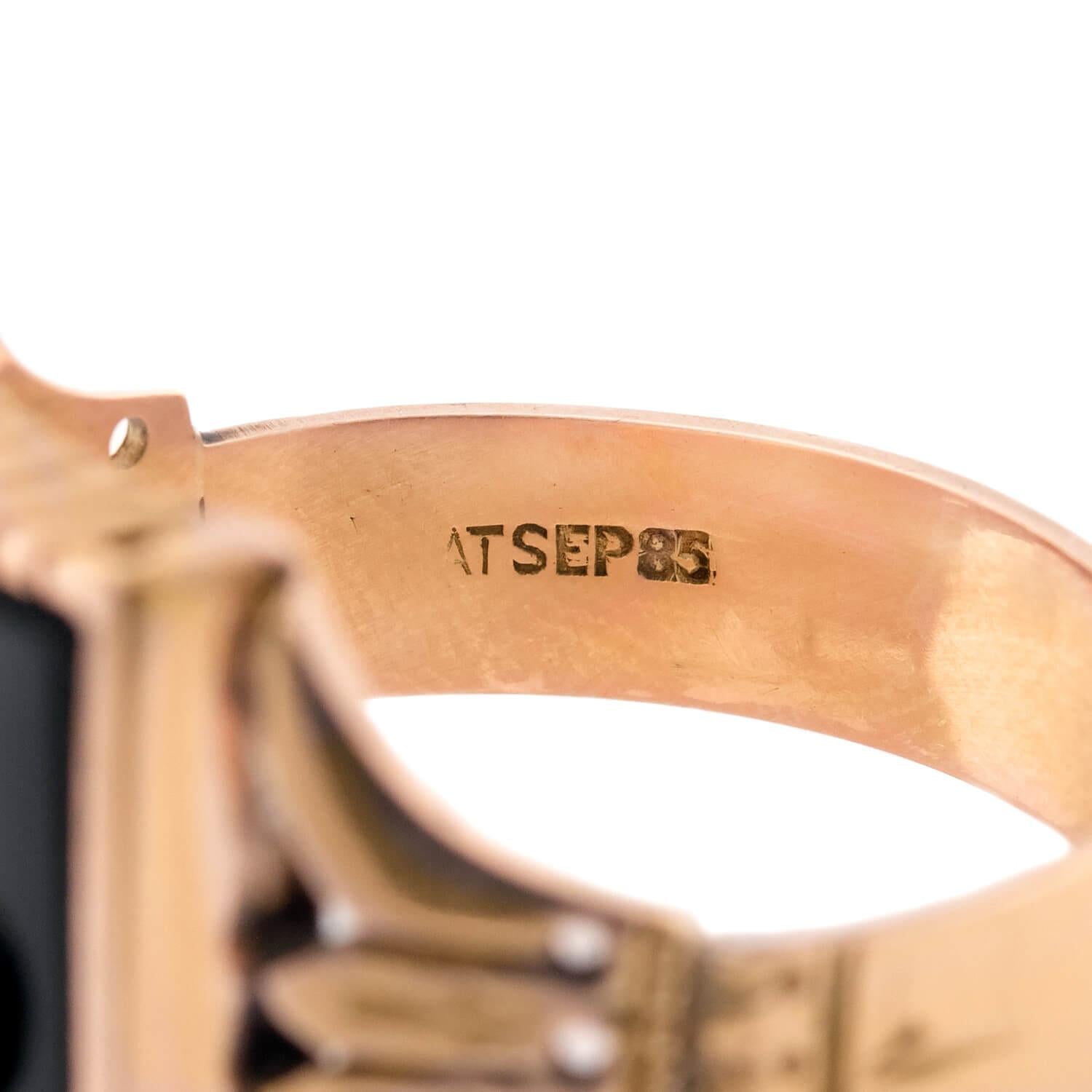 Victorian 10k Onyx & Pearl Fleur-De-Lis Ring