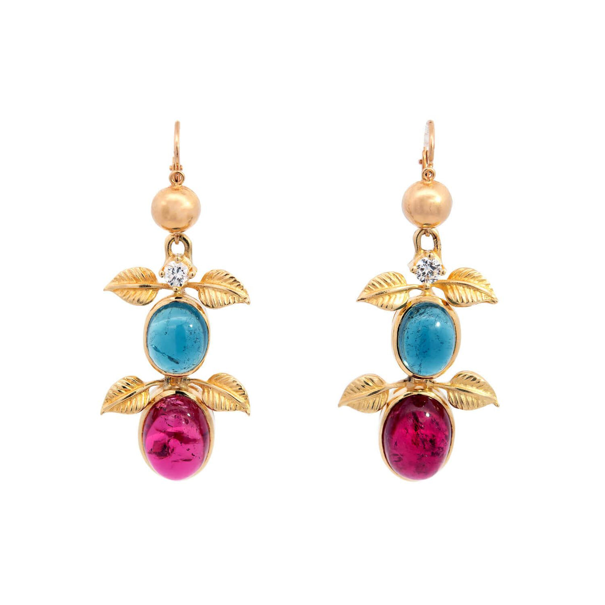 UNO A ERRE Estate 18k Tourmaline, Rubellite, and Diamond Foliage Drop