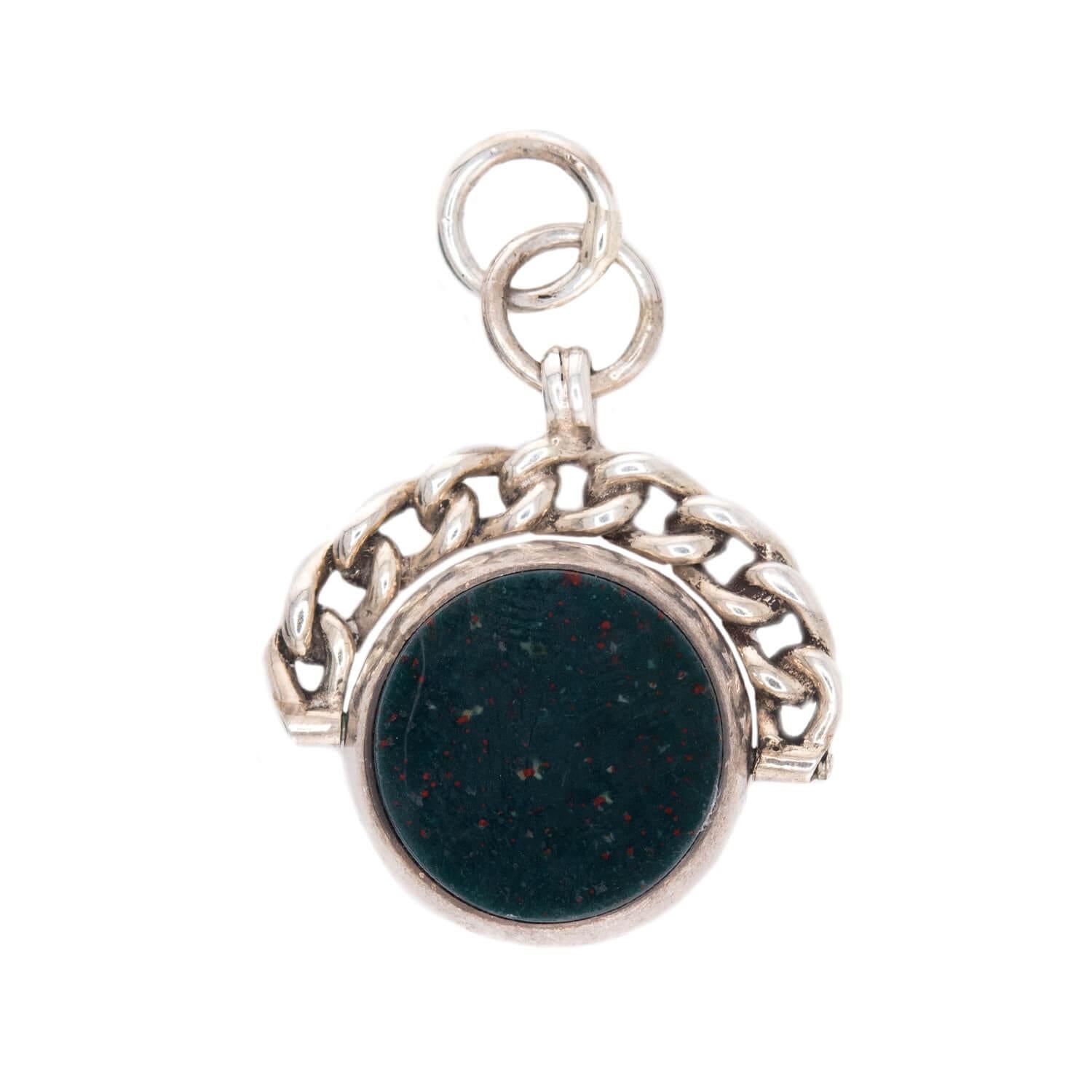 Victorian English Sterling Silver Carnelian & Bloodstone Spinner Fob
