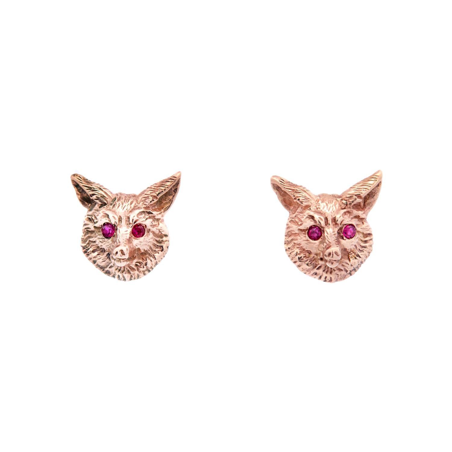 Child's Black And White Cubic Zirconia Fox Stud Earrings In 10K Gold - Foto 12