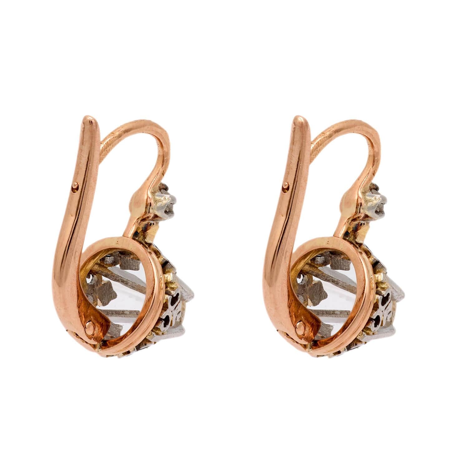 Edwardian French 18k/Platinum Diamond Earrings