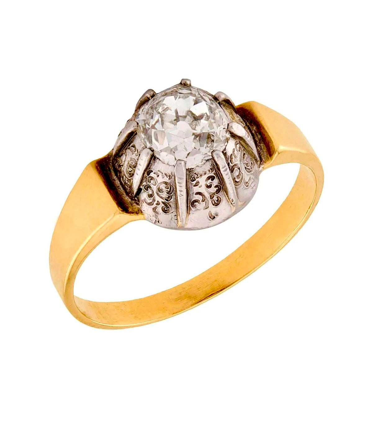 Victorian 18k/Sterling Silver Diamond Engagement Ring .85ct