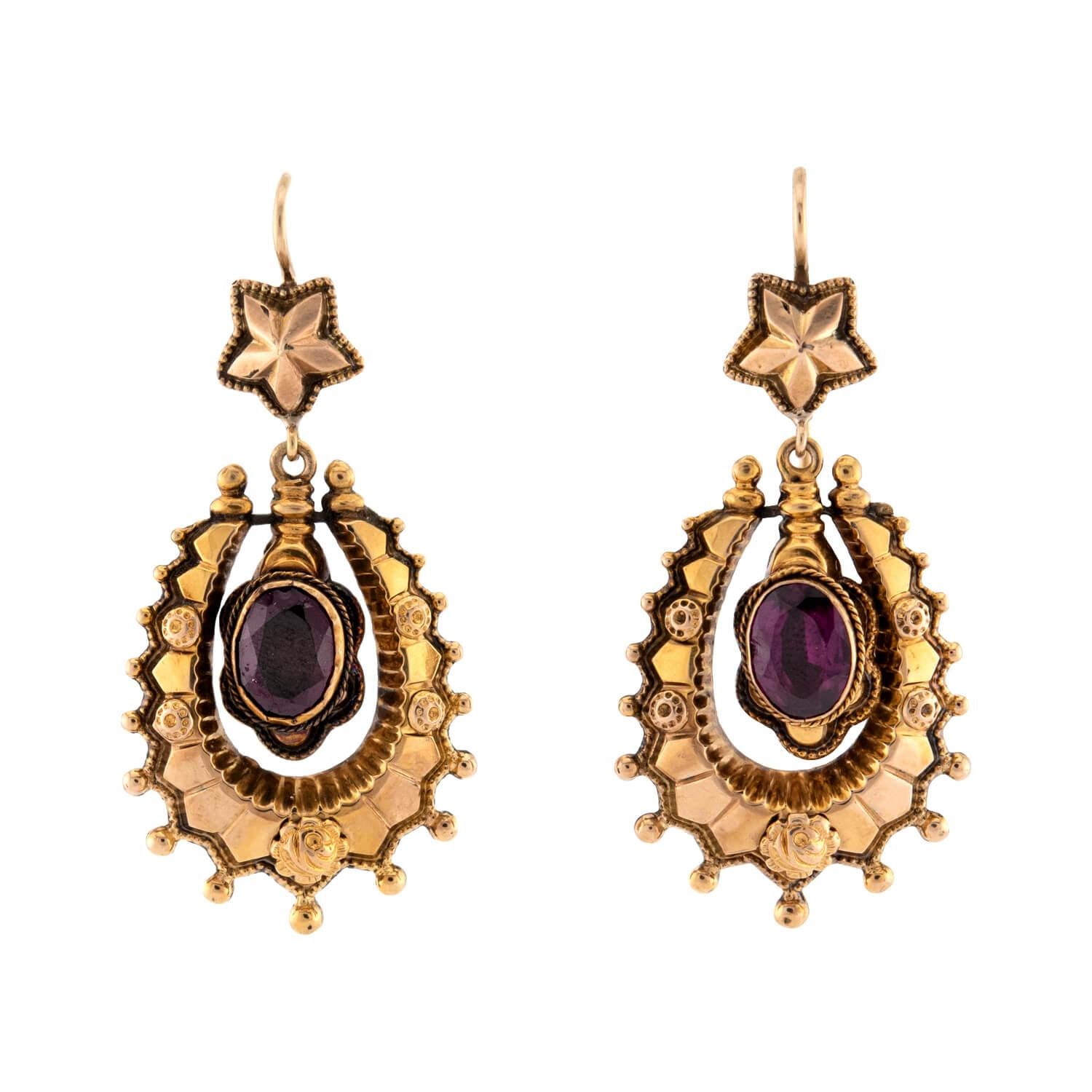Victorian 14k Garnet Dangle Earrings