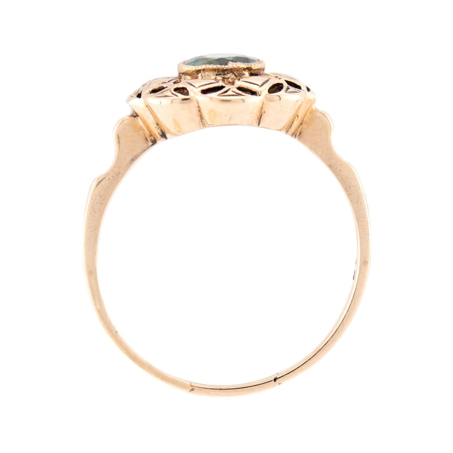 Art Deco 10k Green Garnet Floral Motif Ring