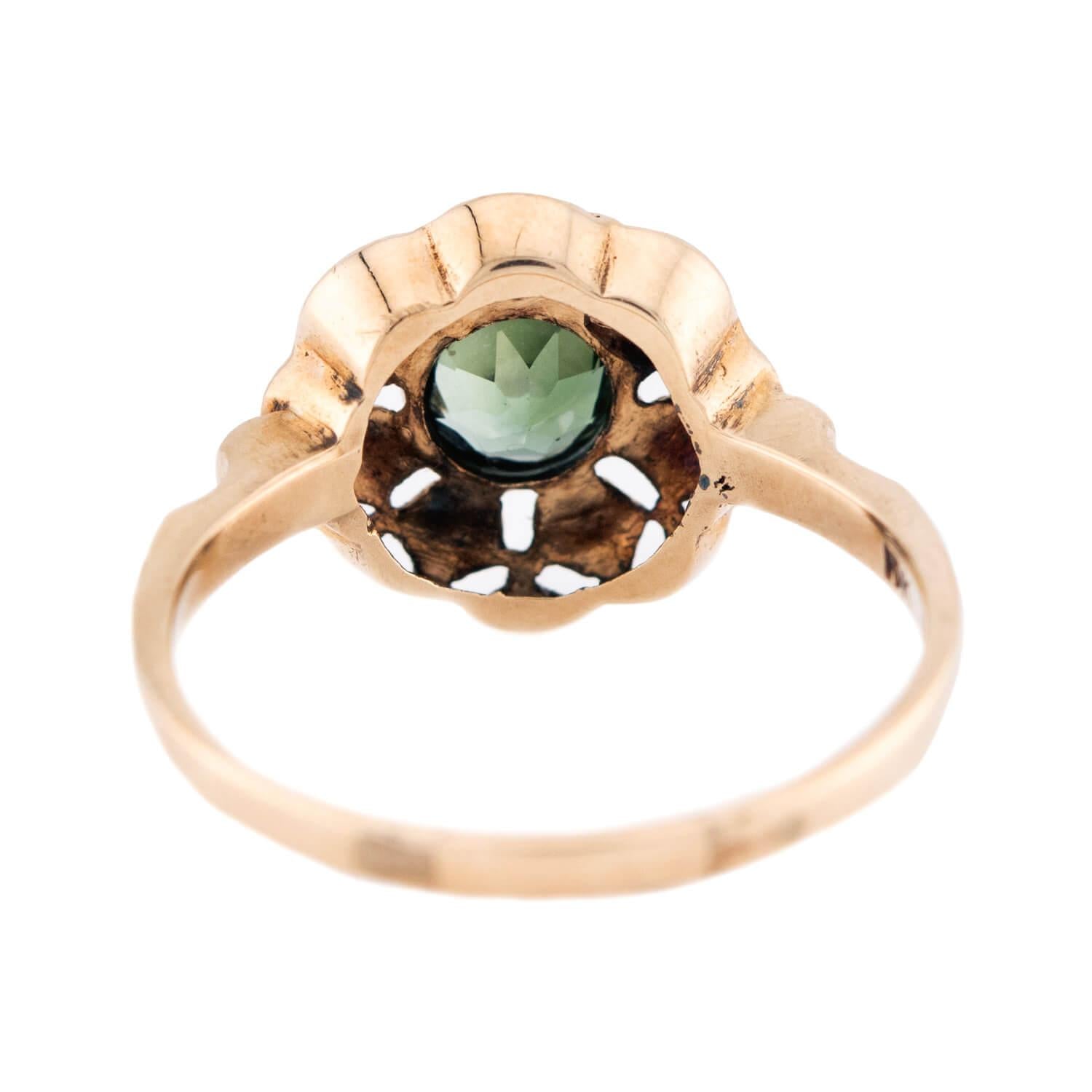 Art Deco 10k Green Garnet Floral Motif Ring