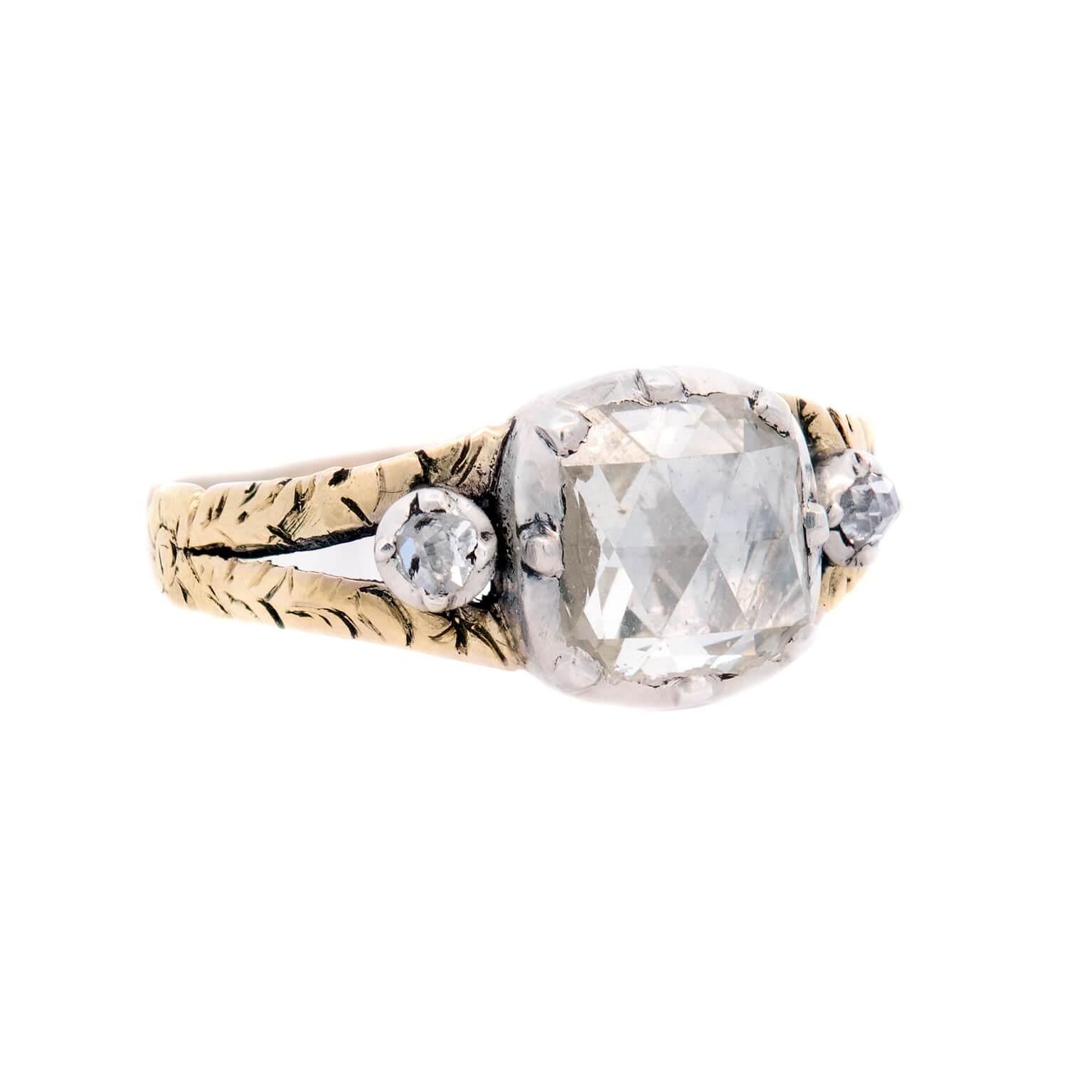 Georgian 15K/Sterling Silver Diamond Three Stone Engagement Ring