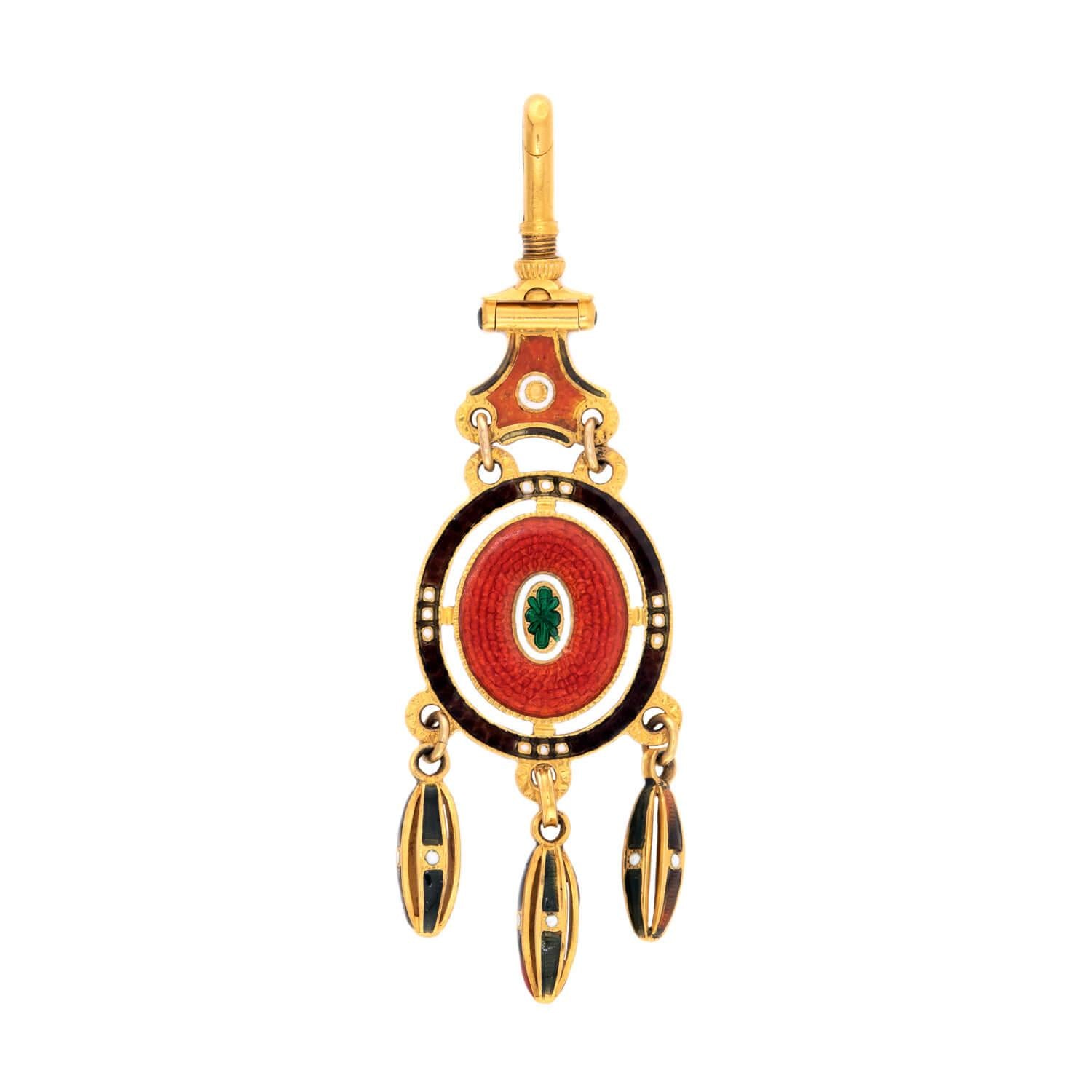 Victorian 14k Guilloche Enamel Fob