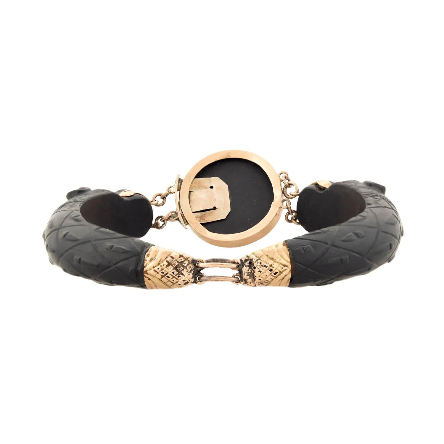 Victorian 14k Gutta Percha Carved Lion Bracelet