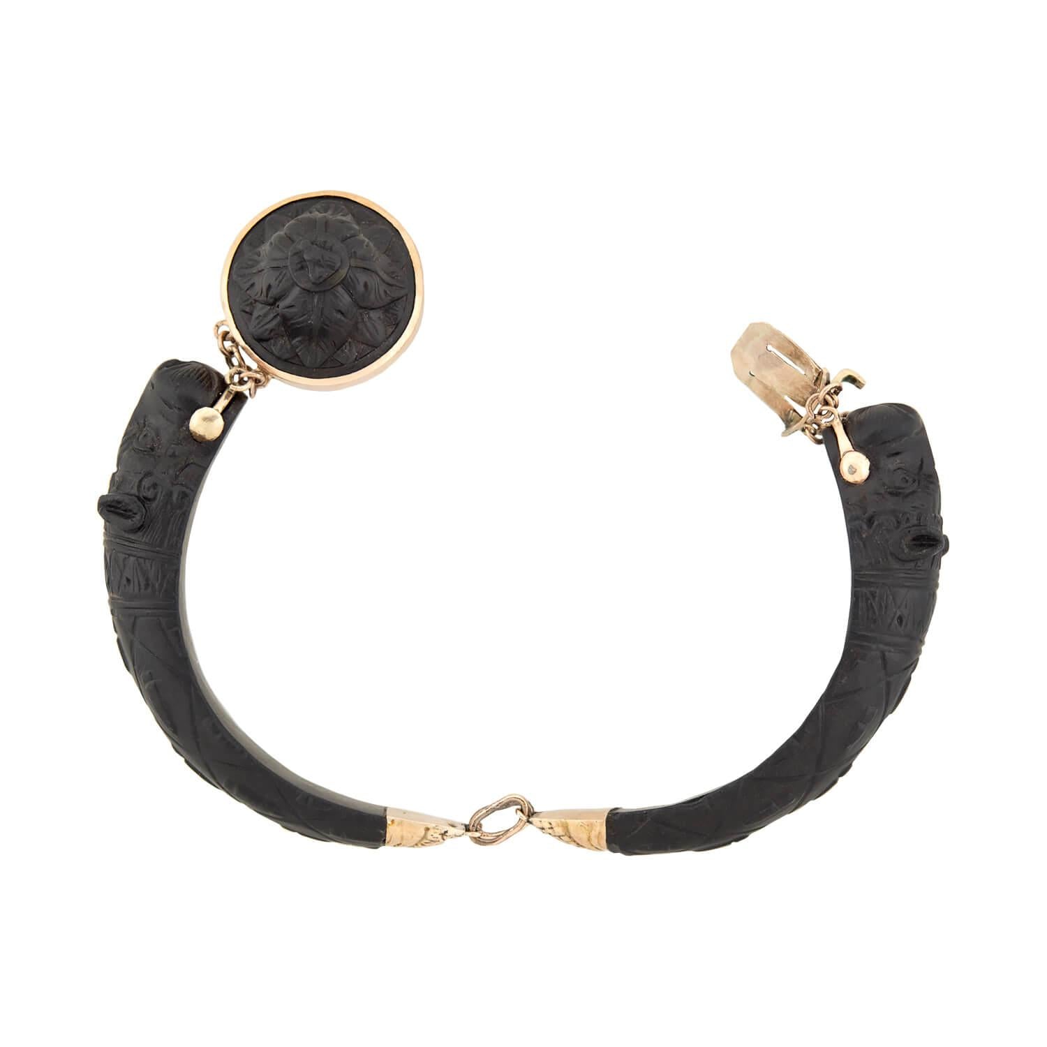 Victorian 14k Gutta Percha Carved Lion Bracelet
