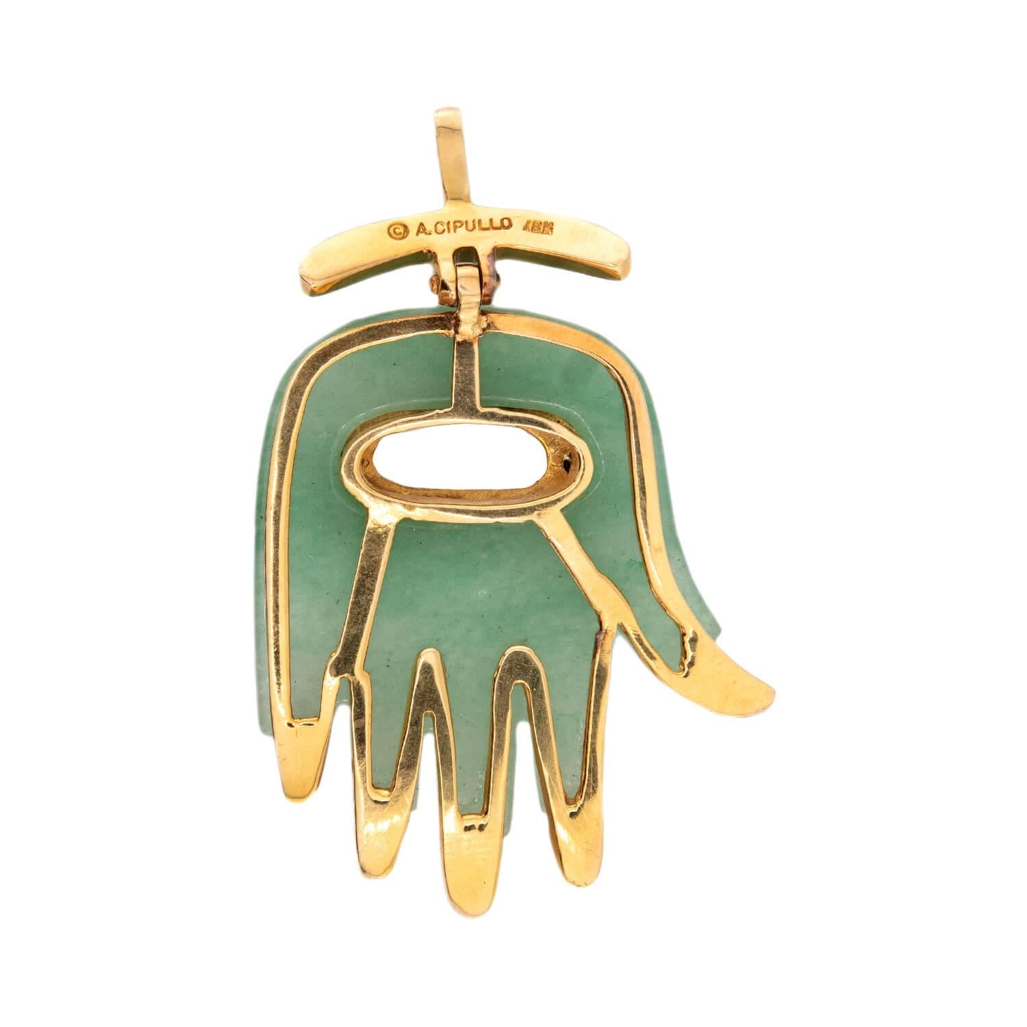 ALDO CIPULLO Vintage 18k Jade Hamsa Hand Pendant