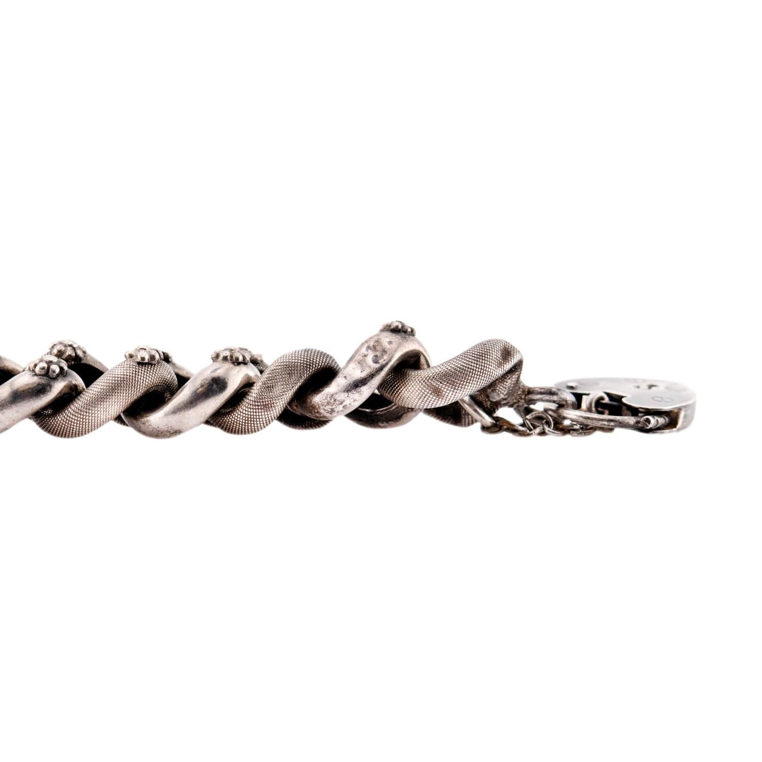 Victorian Sterling Silver Heart Padlock Link Bracelet