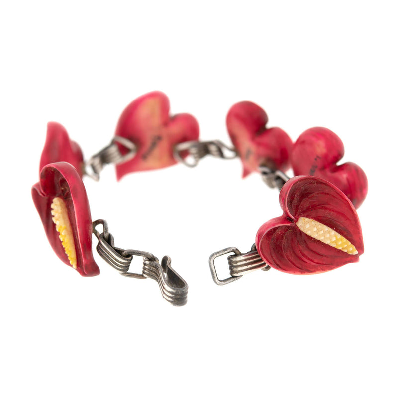 Retro Sterling Silver Ming Anthurium Flower Bracelet