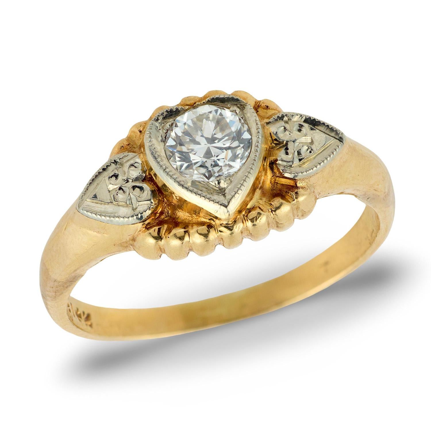 Retro 14k Diamond Heart-Motif Ring