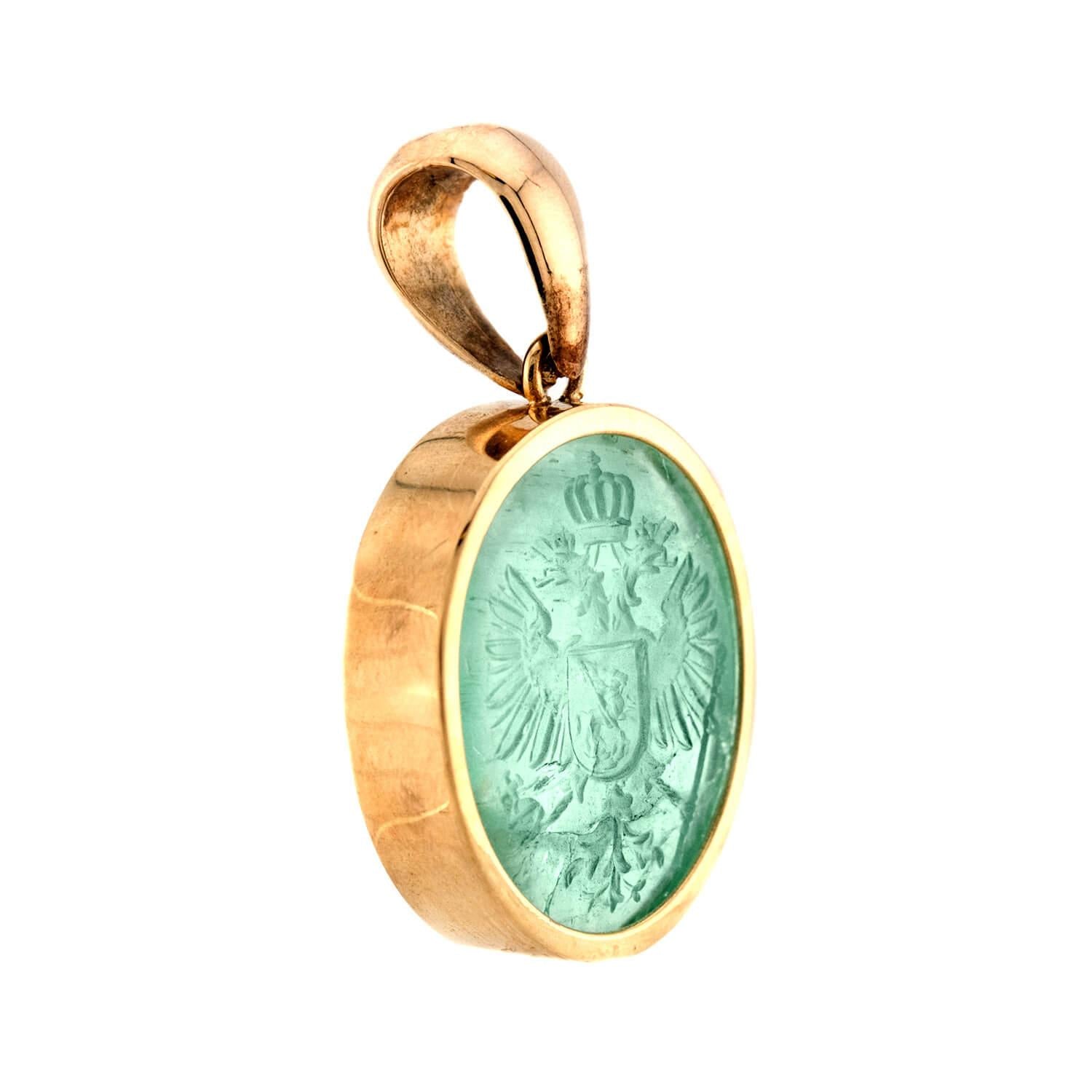 Victorian 18k Emerald Intaglio Pendant