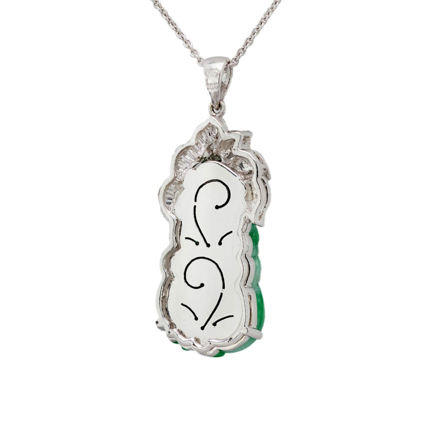 Estate 18k Jade and Diamond Pendant Necklace