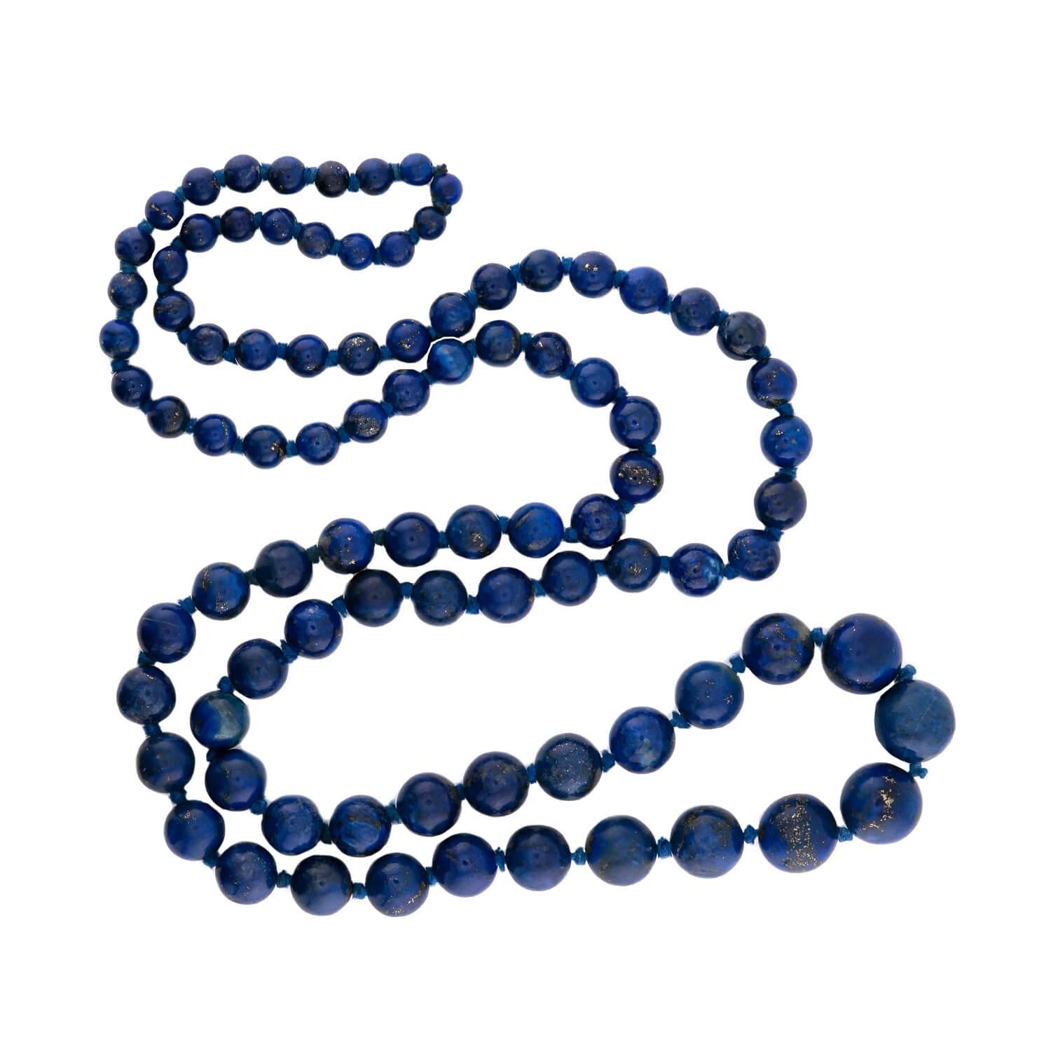 Art Deco Lapis Bead Necklace 36"